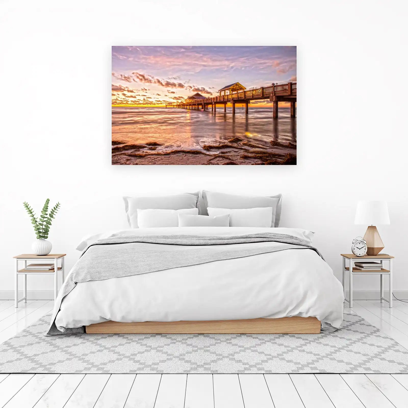 Serene Sunset Pier Beach Wall Art
