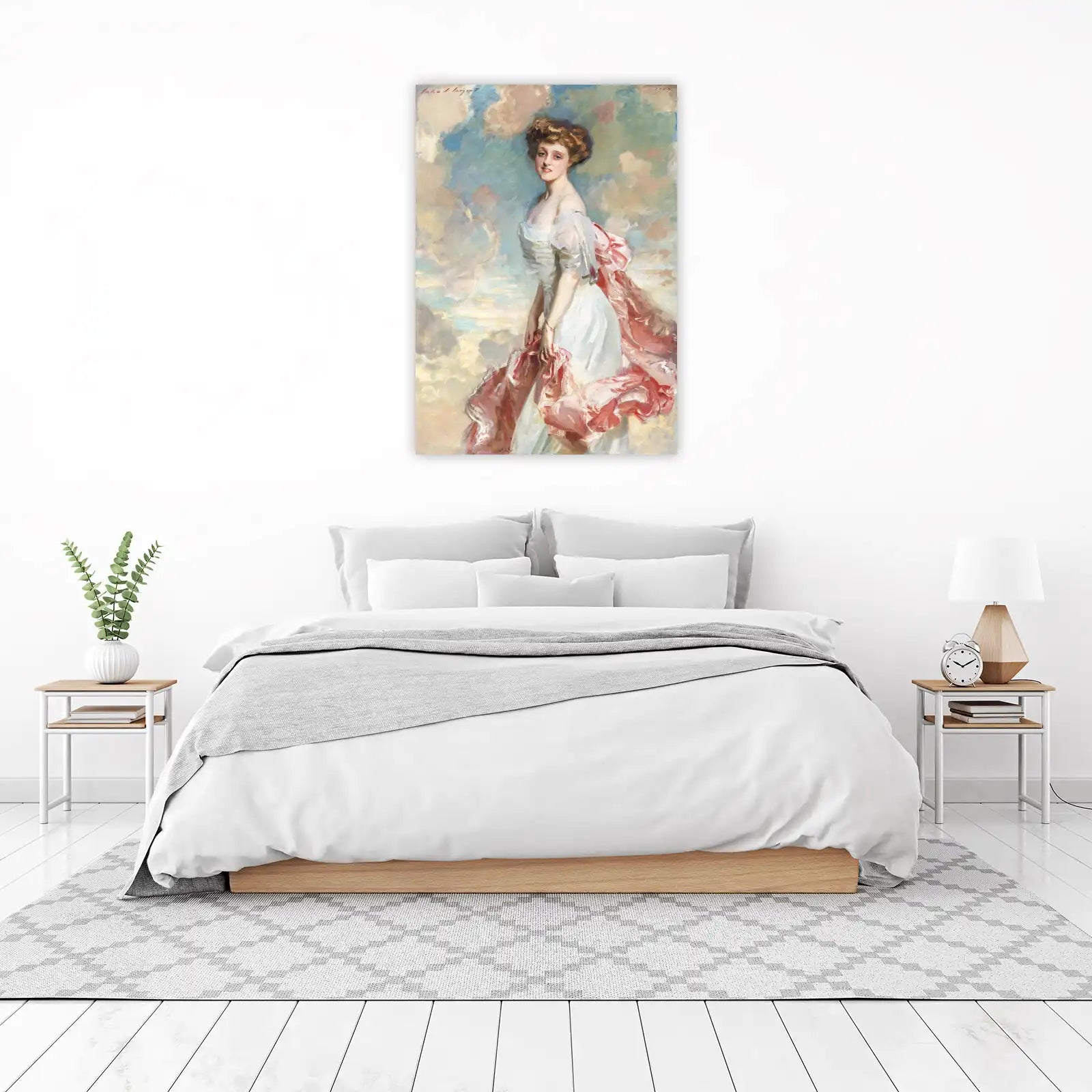 Elegant Lady in White & Pink Gown Wall Art