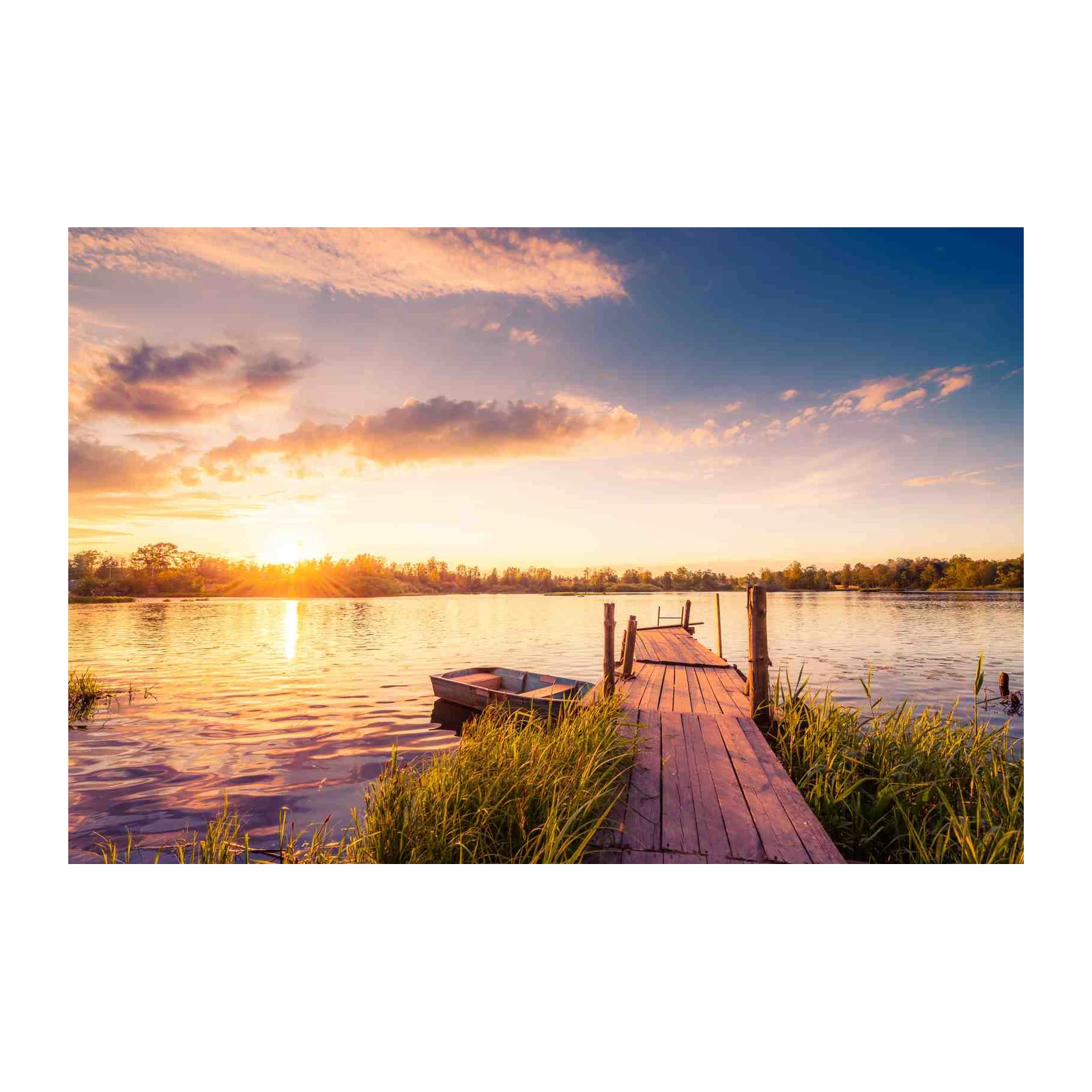 Sunset Lake Dock Serenity Wall Art