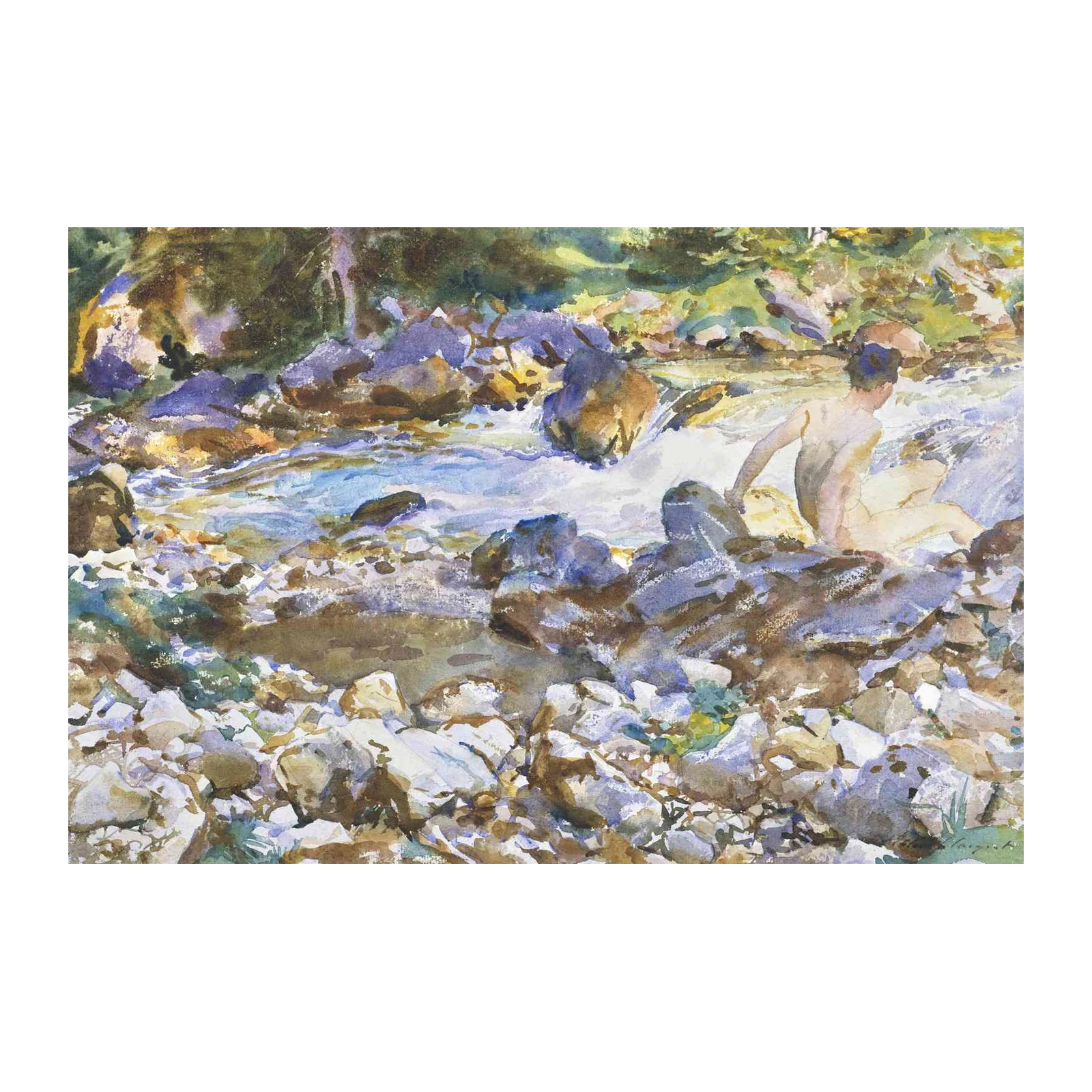 Serene Riverside Nude Watercolor Wall Art