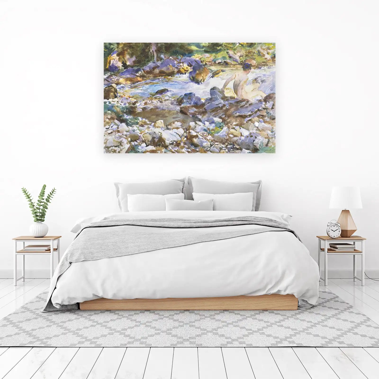 Serene Riverside Nude Watercolor Wall Art