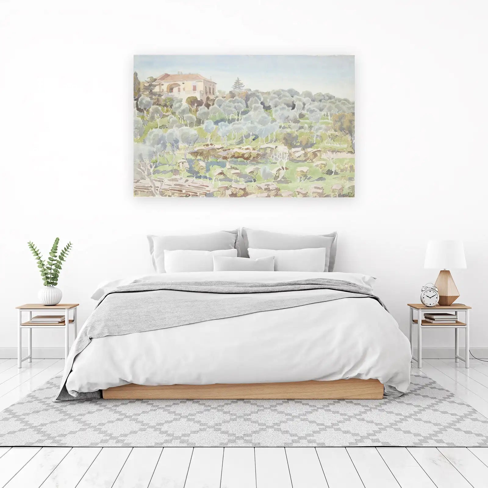 Serene Olive Grove Villa Watercolor Wall Art