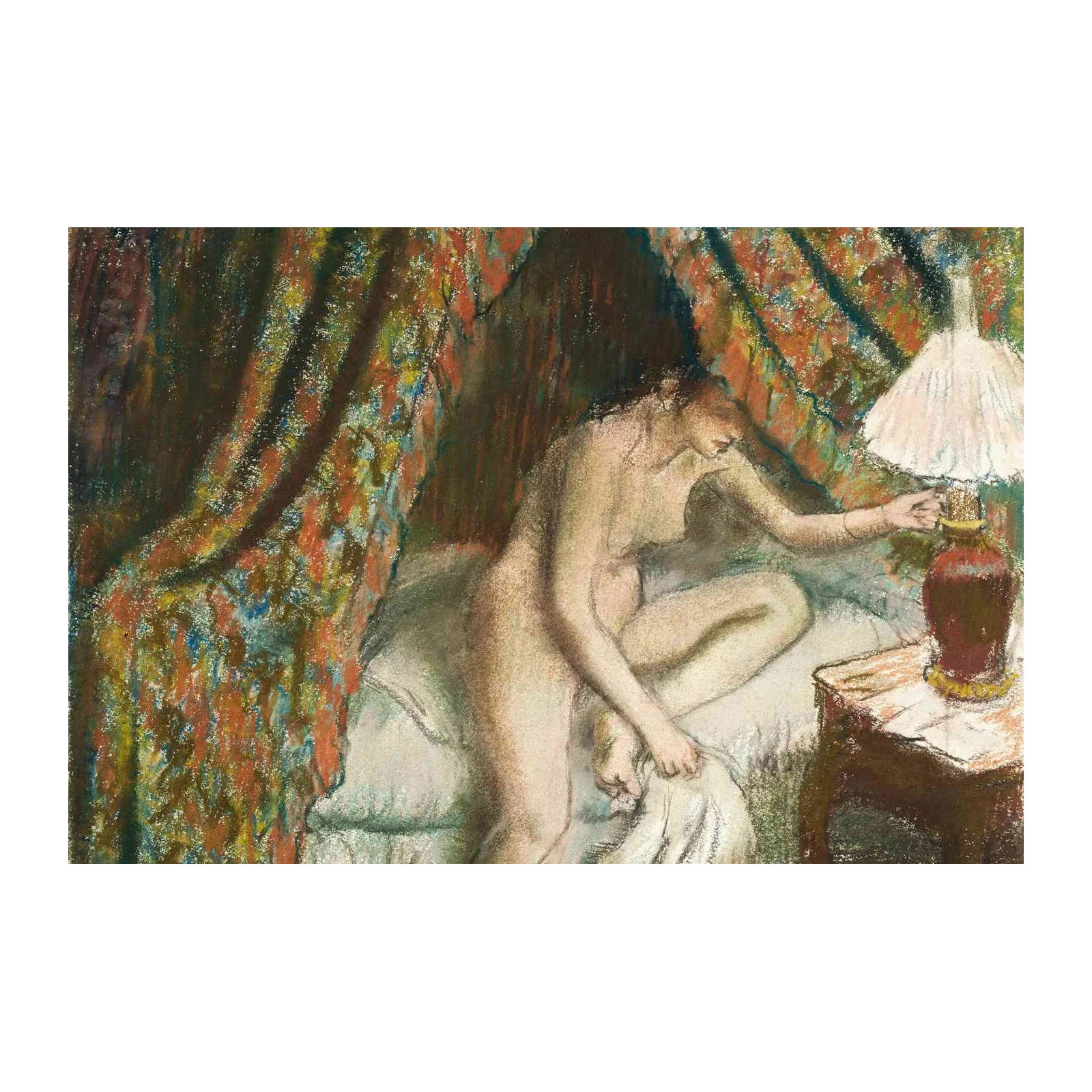 Nude Woman at Lamp Light Pastel Wall Art