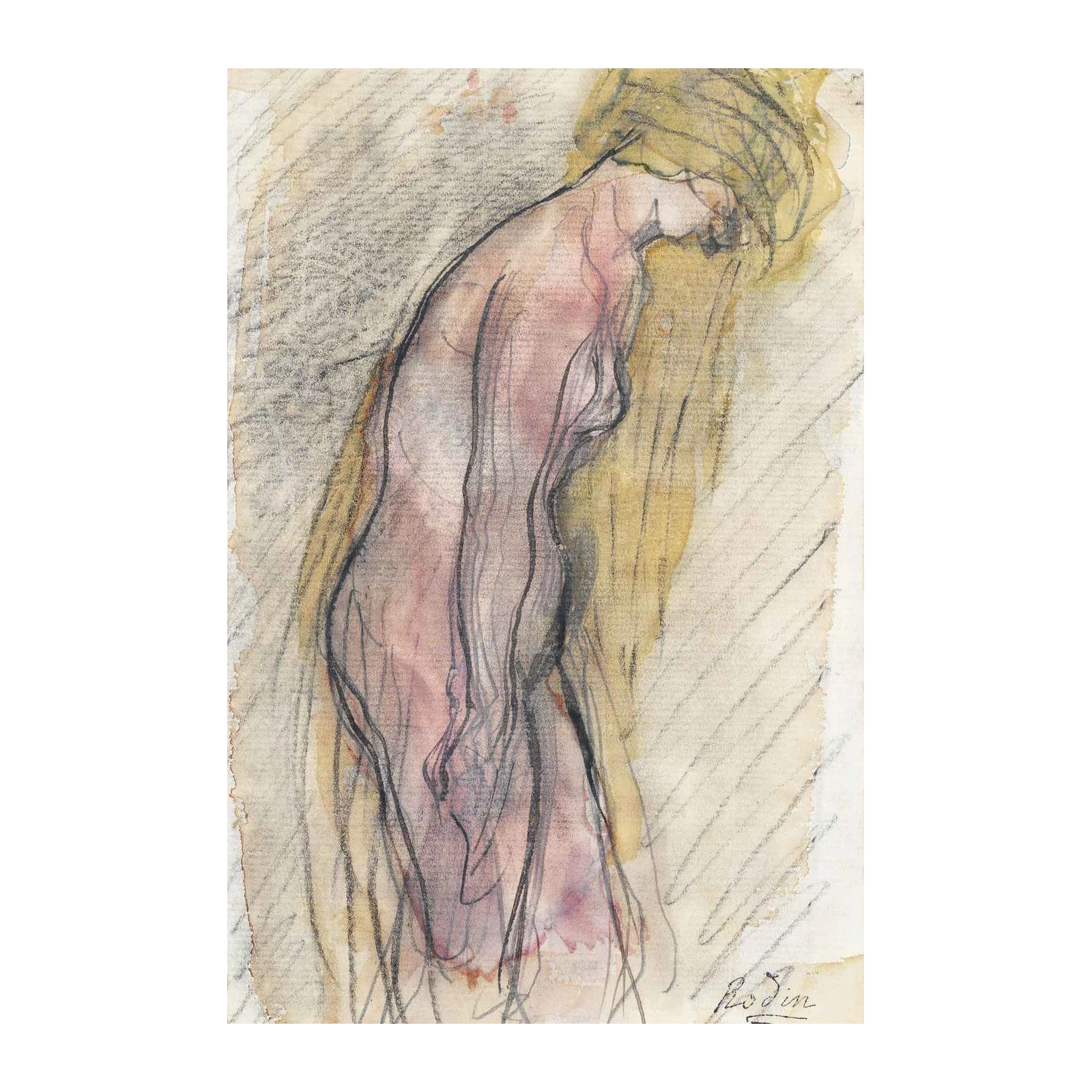 Figurative Nude Sketch with Gold Accents Wall Art