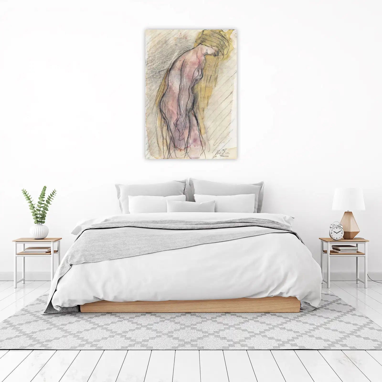 Figurative Nude Sketch with Gold Accents Wall Art