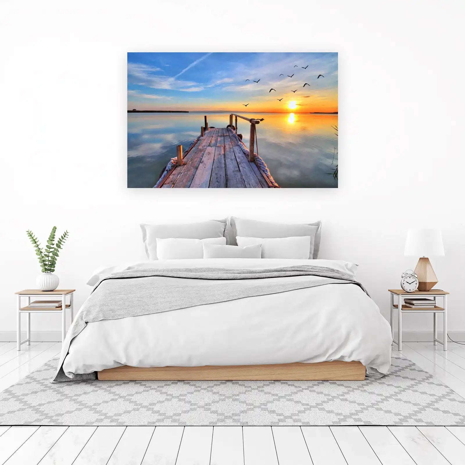 Tranquil Sunset Pier & Birds Wall Art