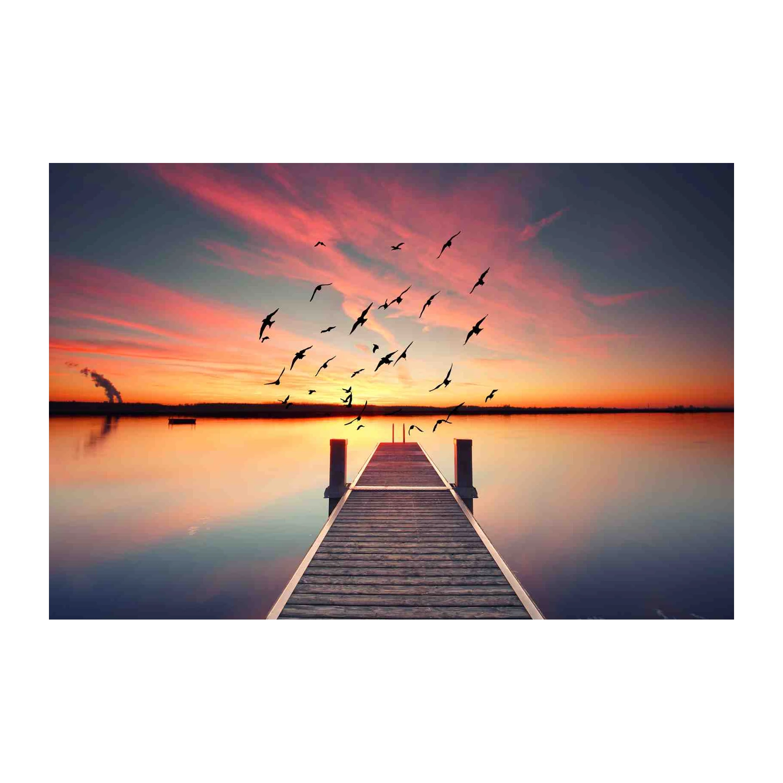 Serene Sunset Dock Birds Wall Art