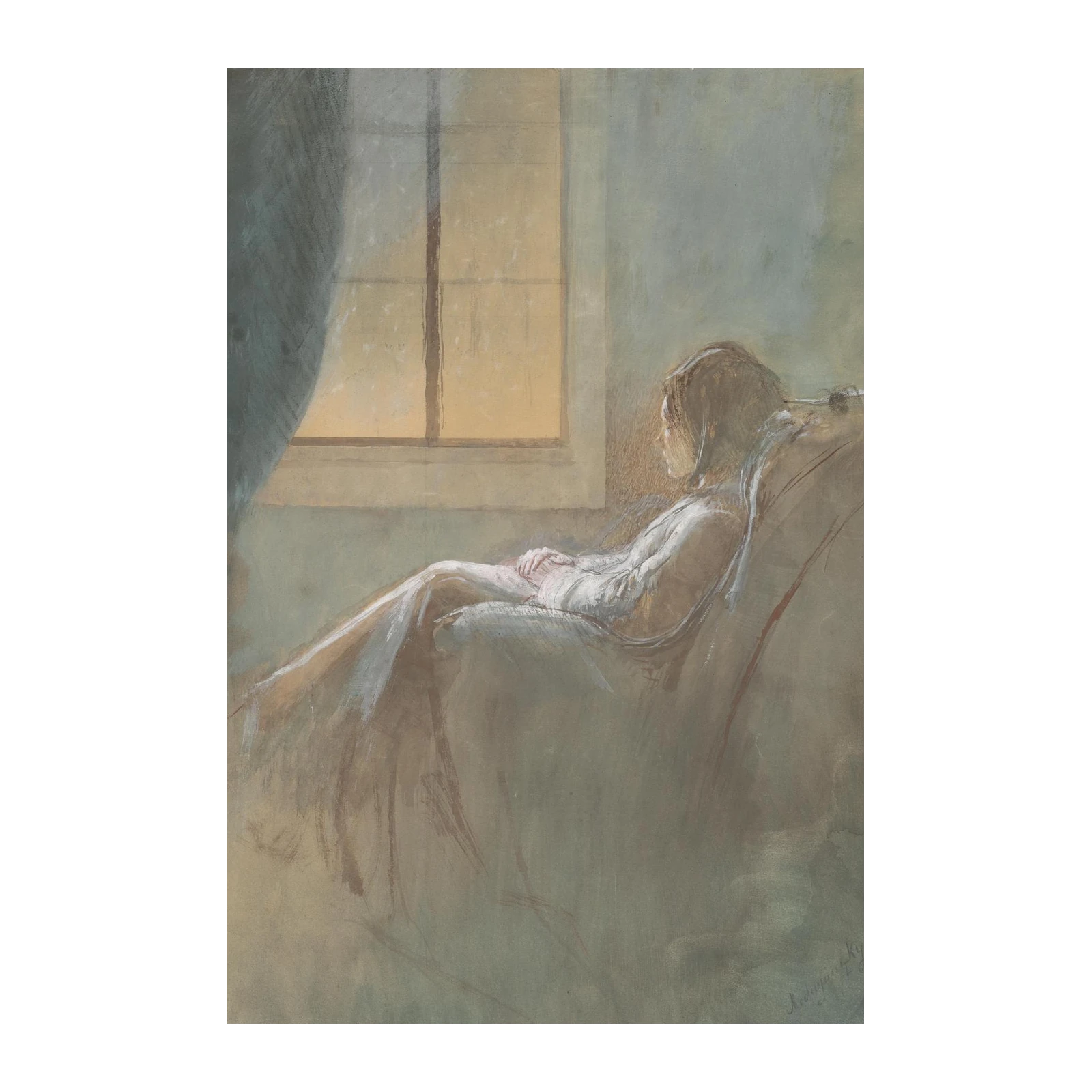 Serene Contemplation Woman by Window Wall Art