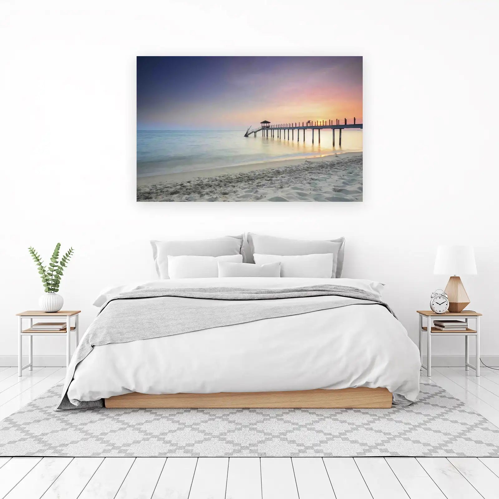 Tranquil Pier Sunset Beach Wall Art