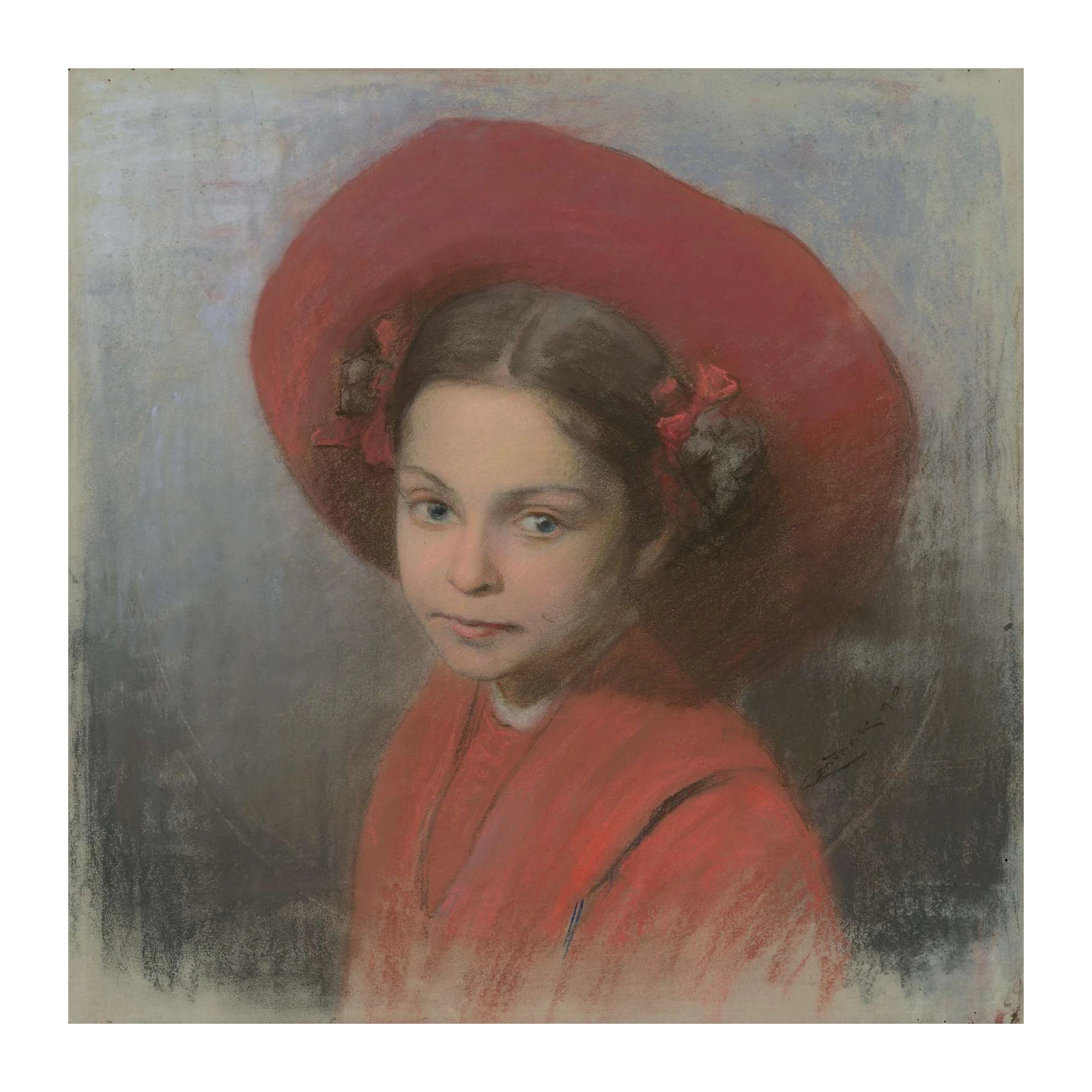 Enchanting Red Hat Girl Pastel Wall Art