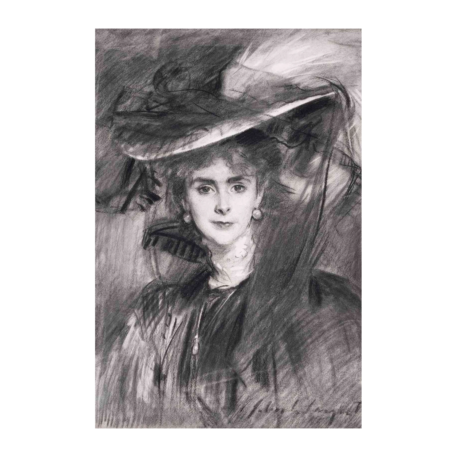 Elegant Lady Portrait Charcoal Wall Art