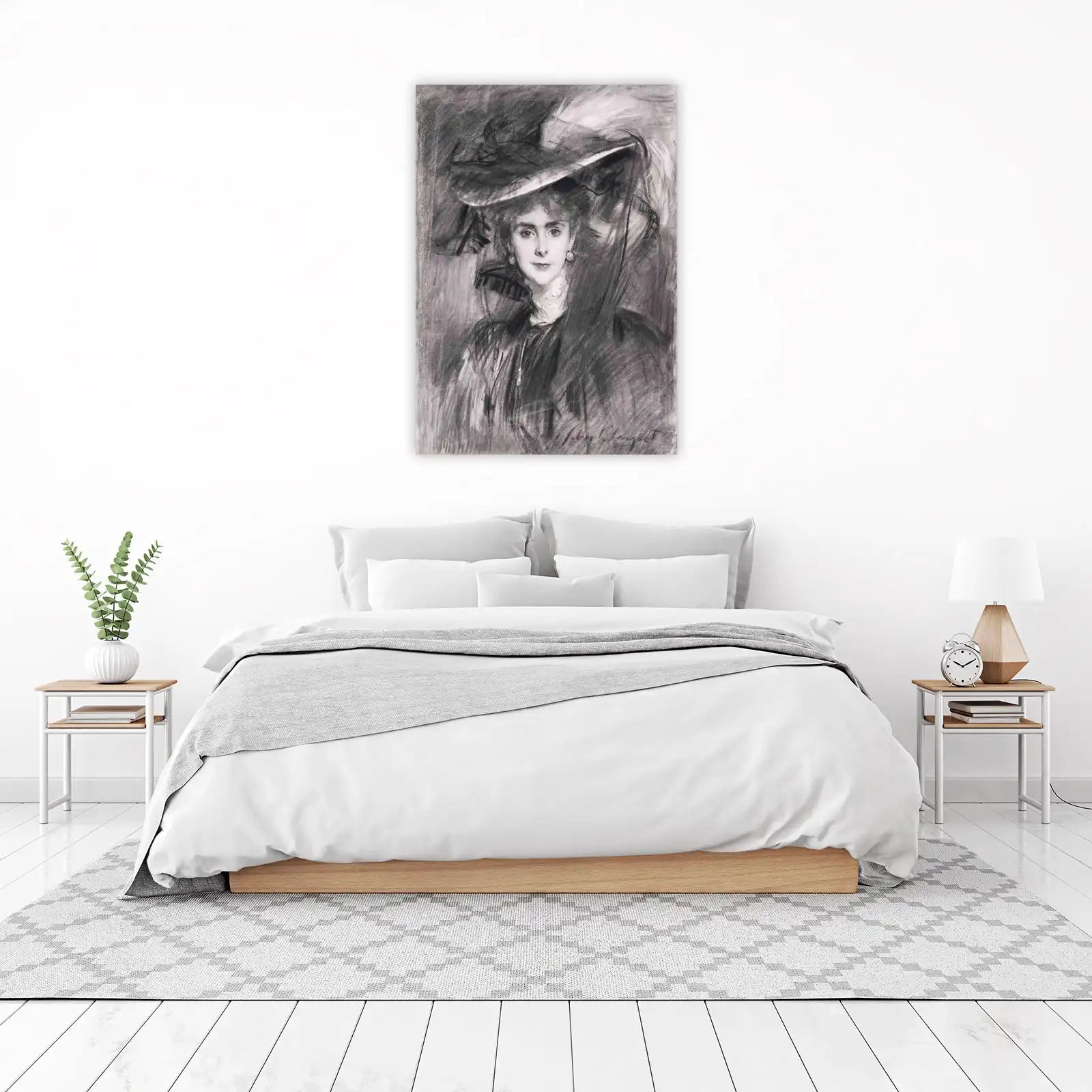Elegant Lady Portrait Charcoal Wall Art