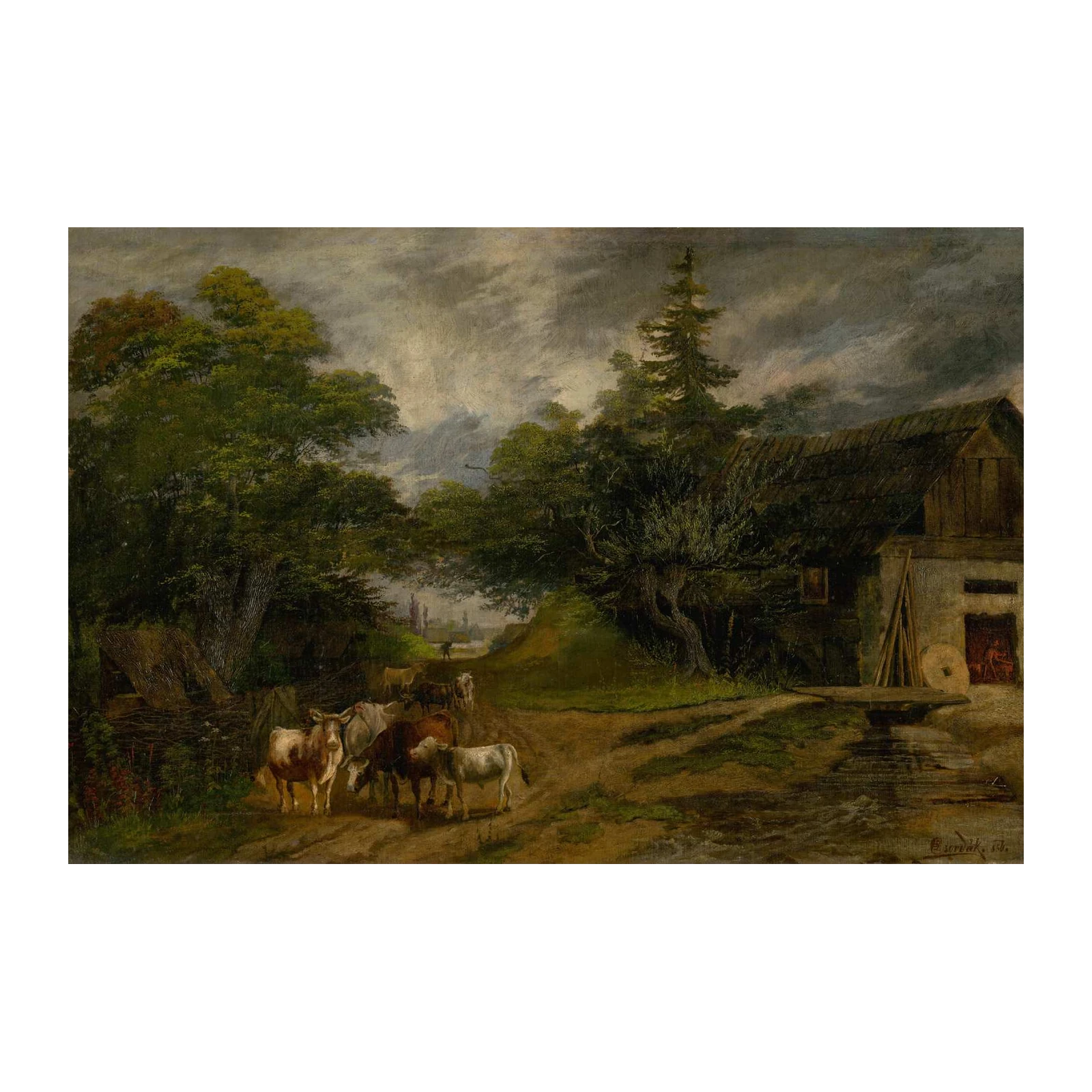 Rustic Farm Scene with Cattle Wall Art