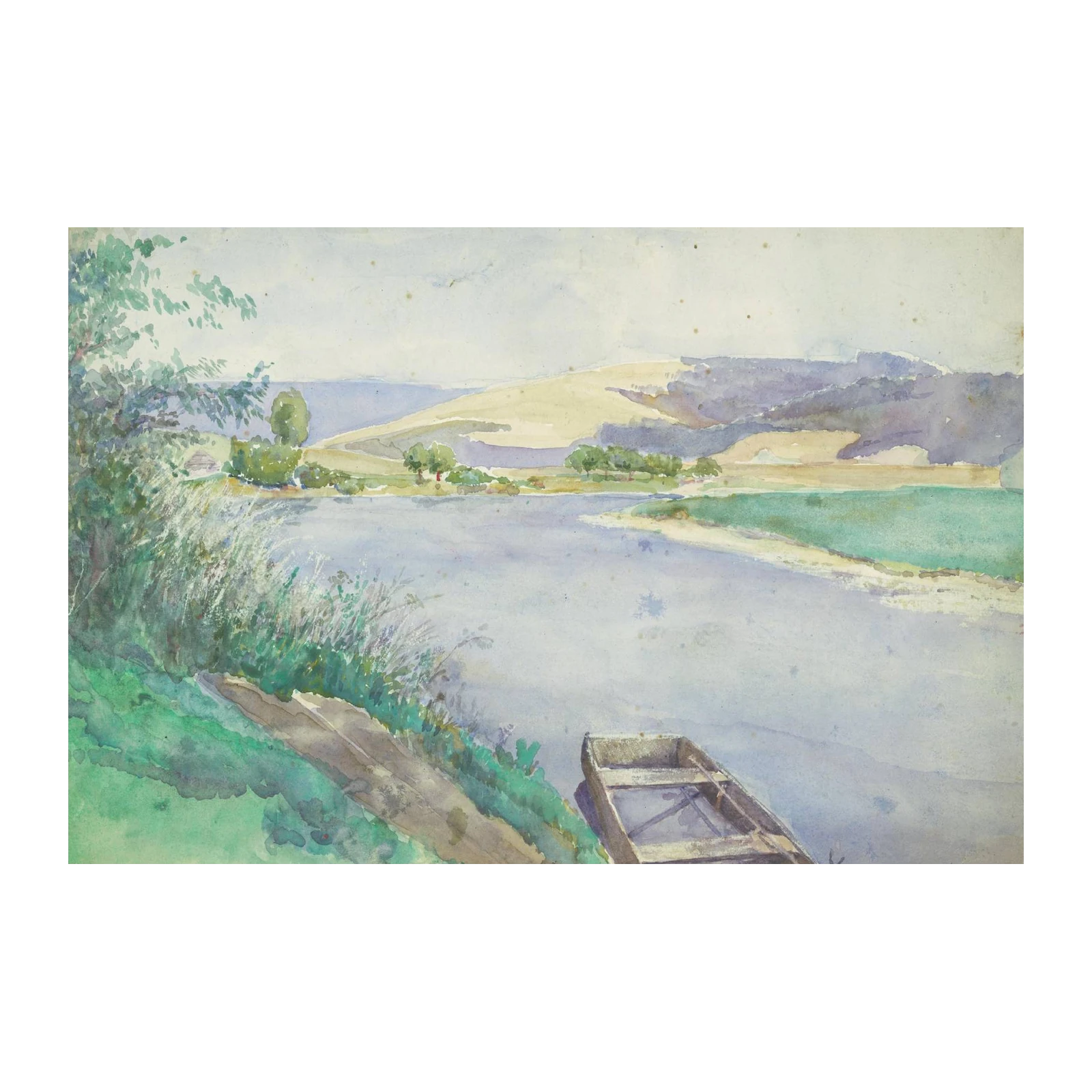Tranquil River Landscape Boat Wall Art