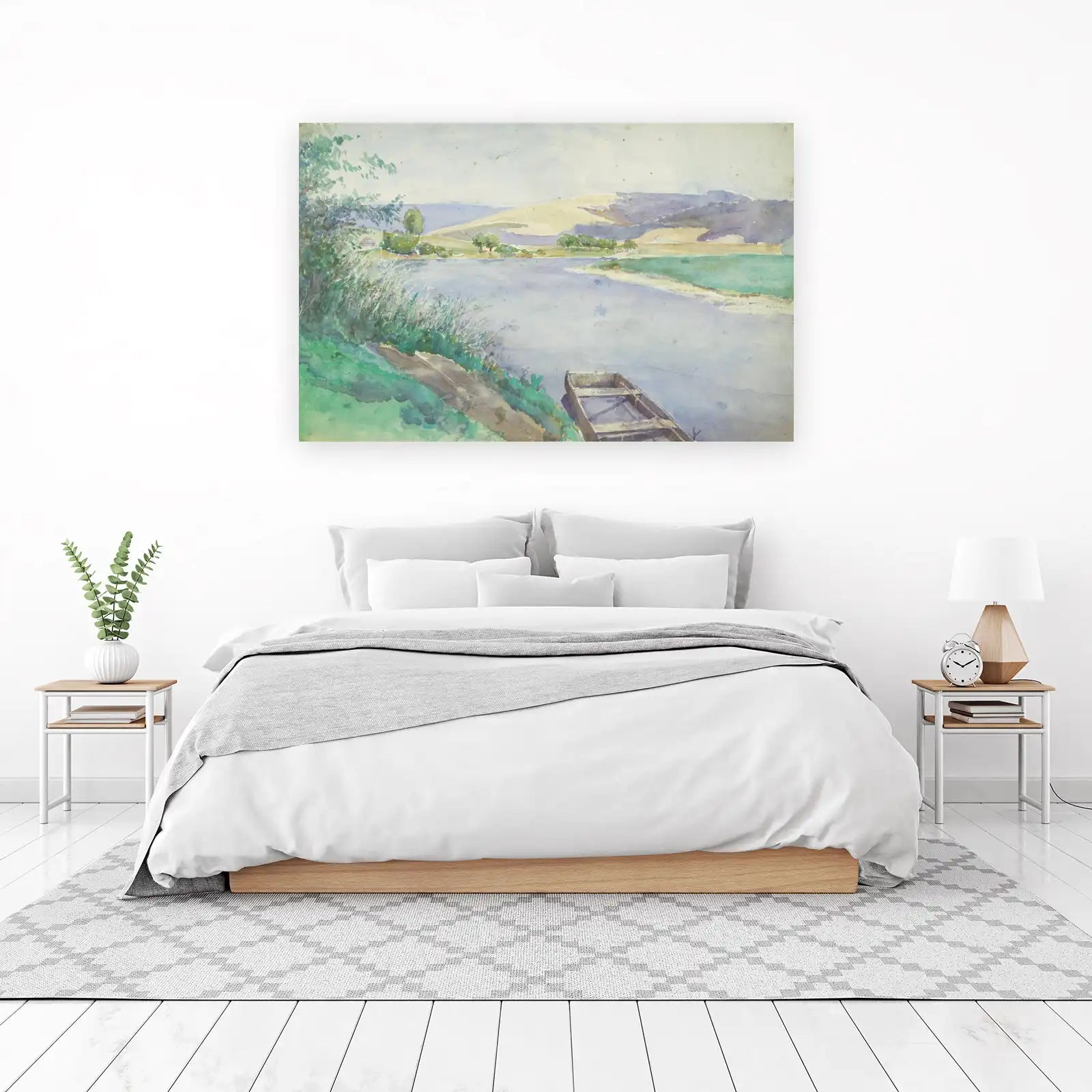Tranquil River Landscape Boat Wall Art