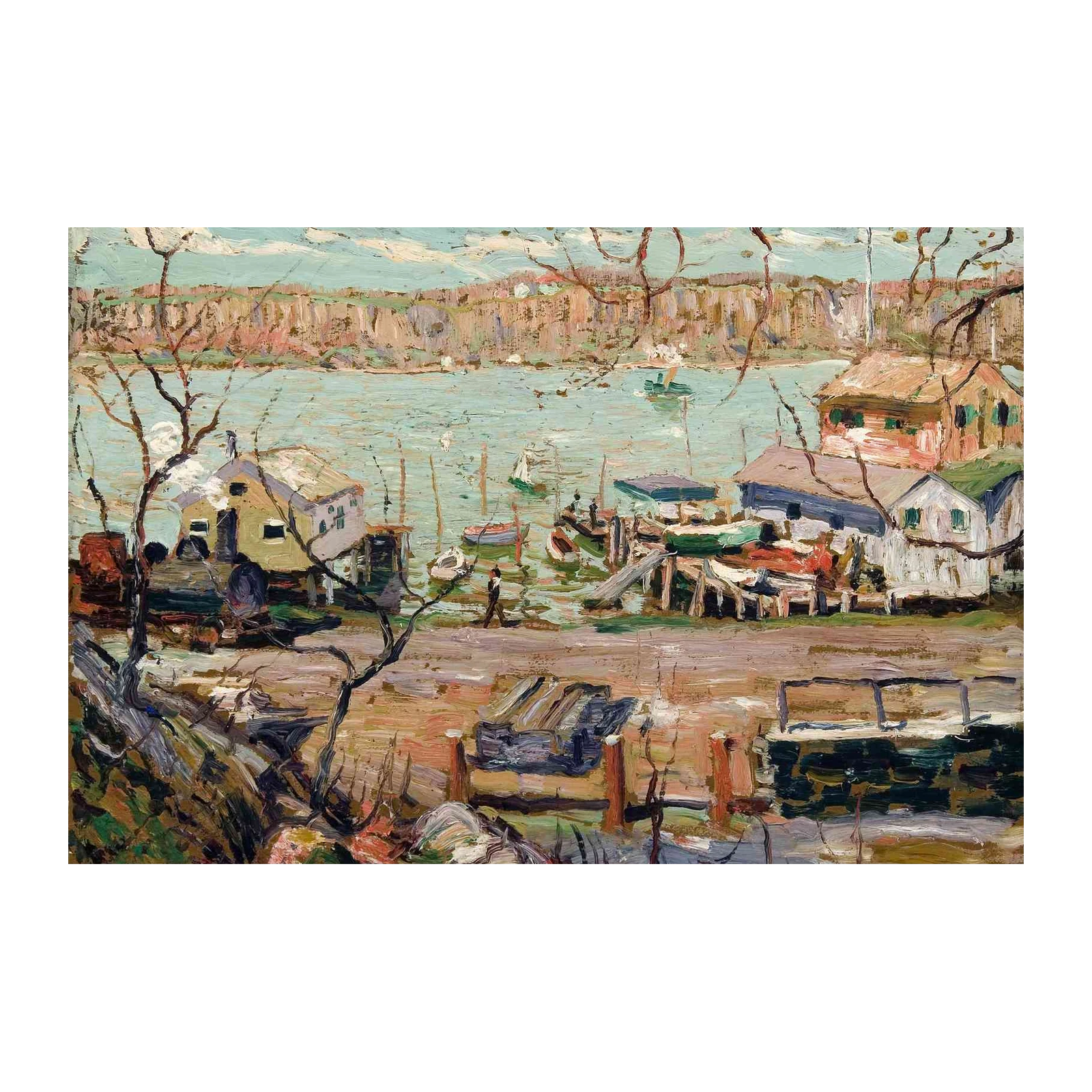 Seaside Harbor Impressionist Landscape Wall Art