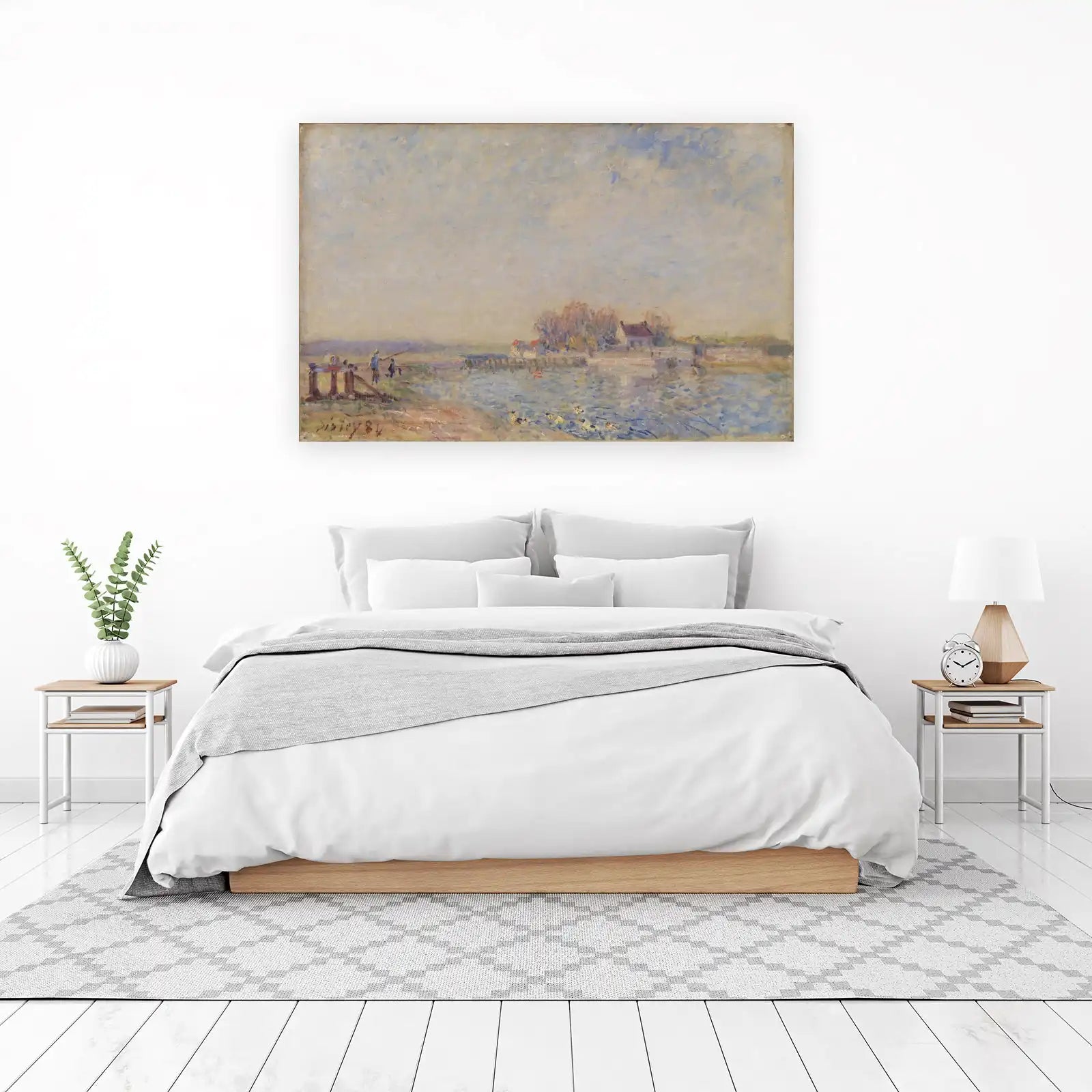 Serene River Scene with Fishermen Wall Art