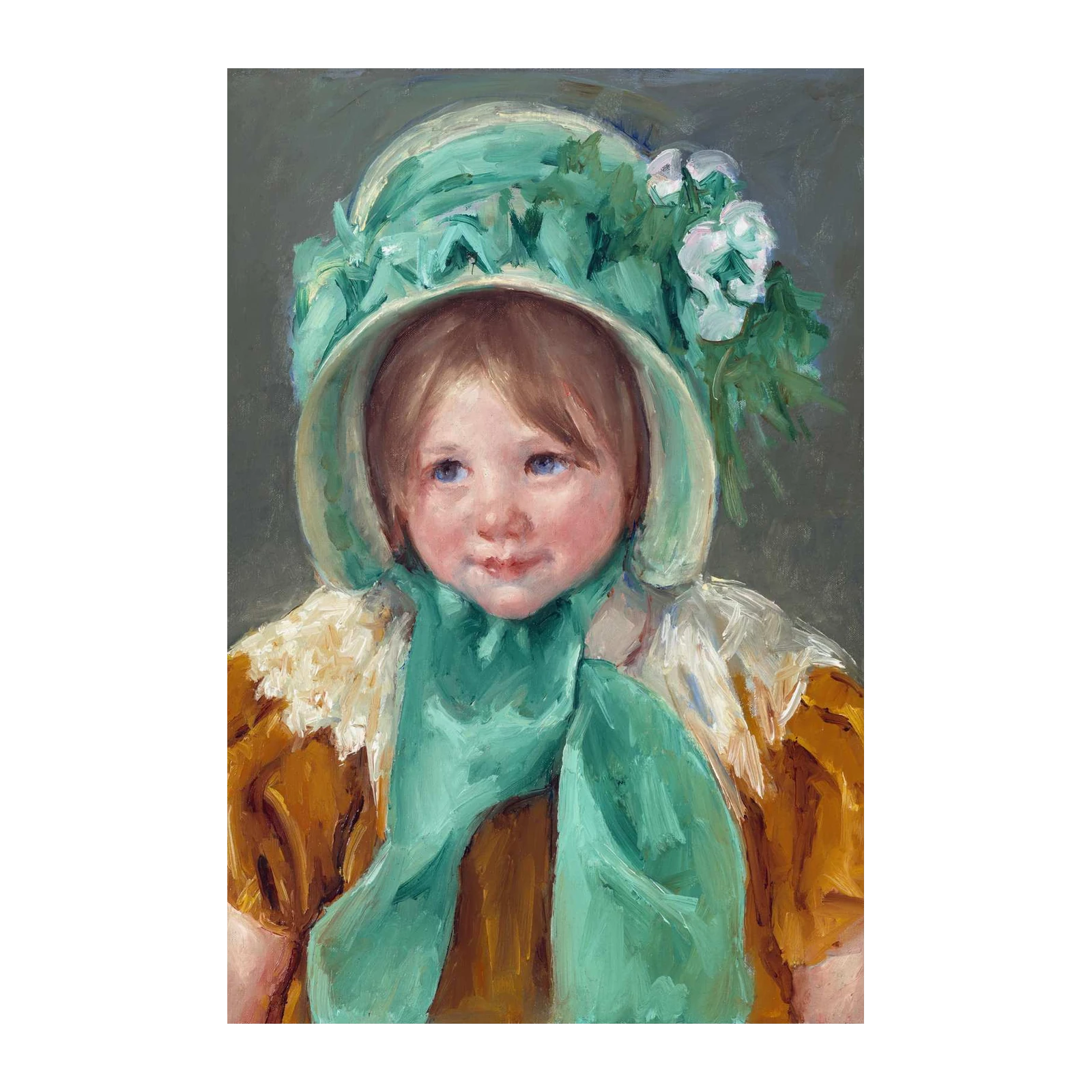 Vintage Child Portrait Mint Green Hat Wall Art