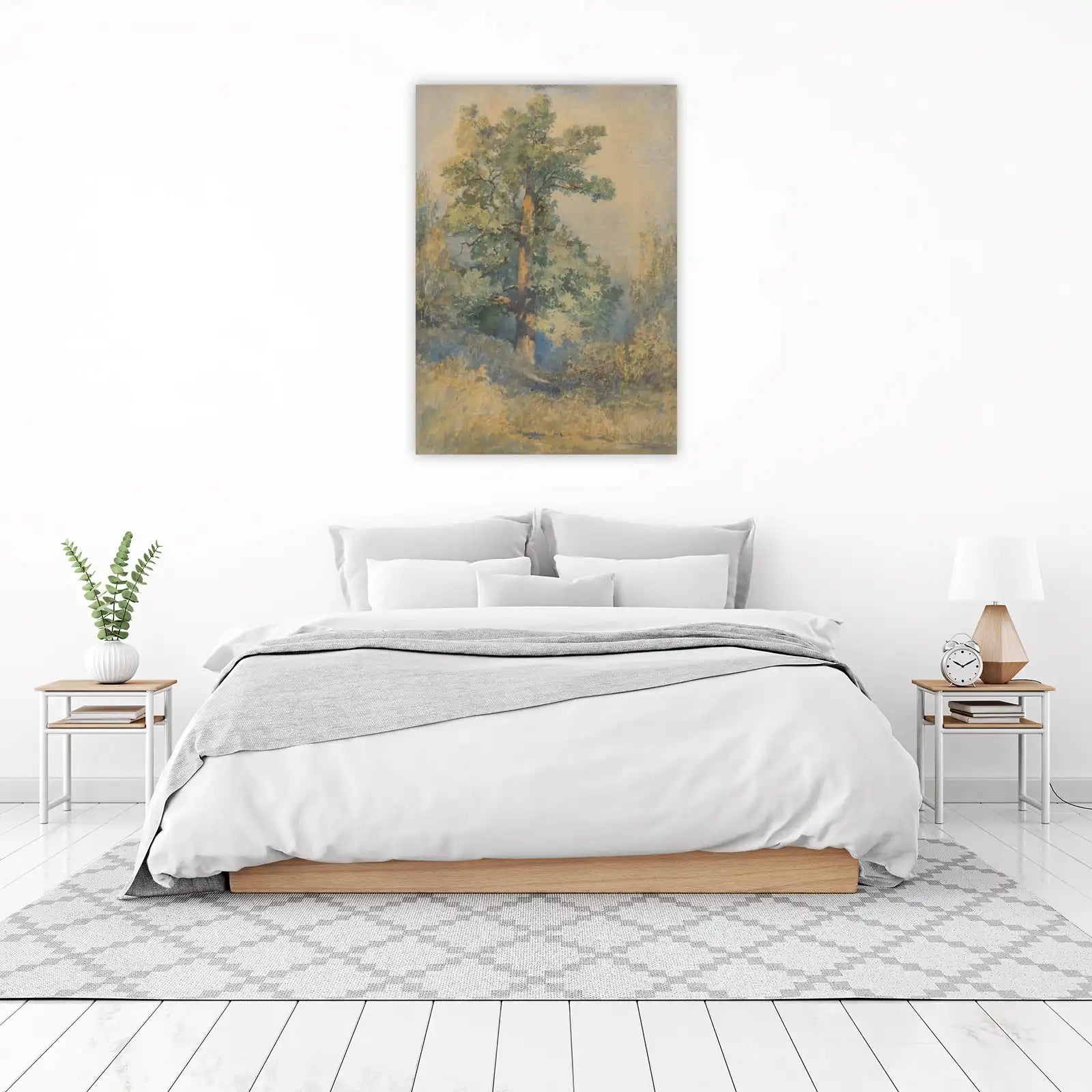 Serene Oak Tree Nature Watercolor Wall Art