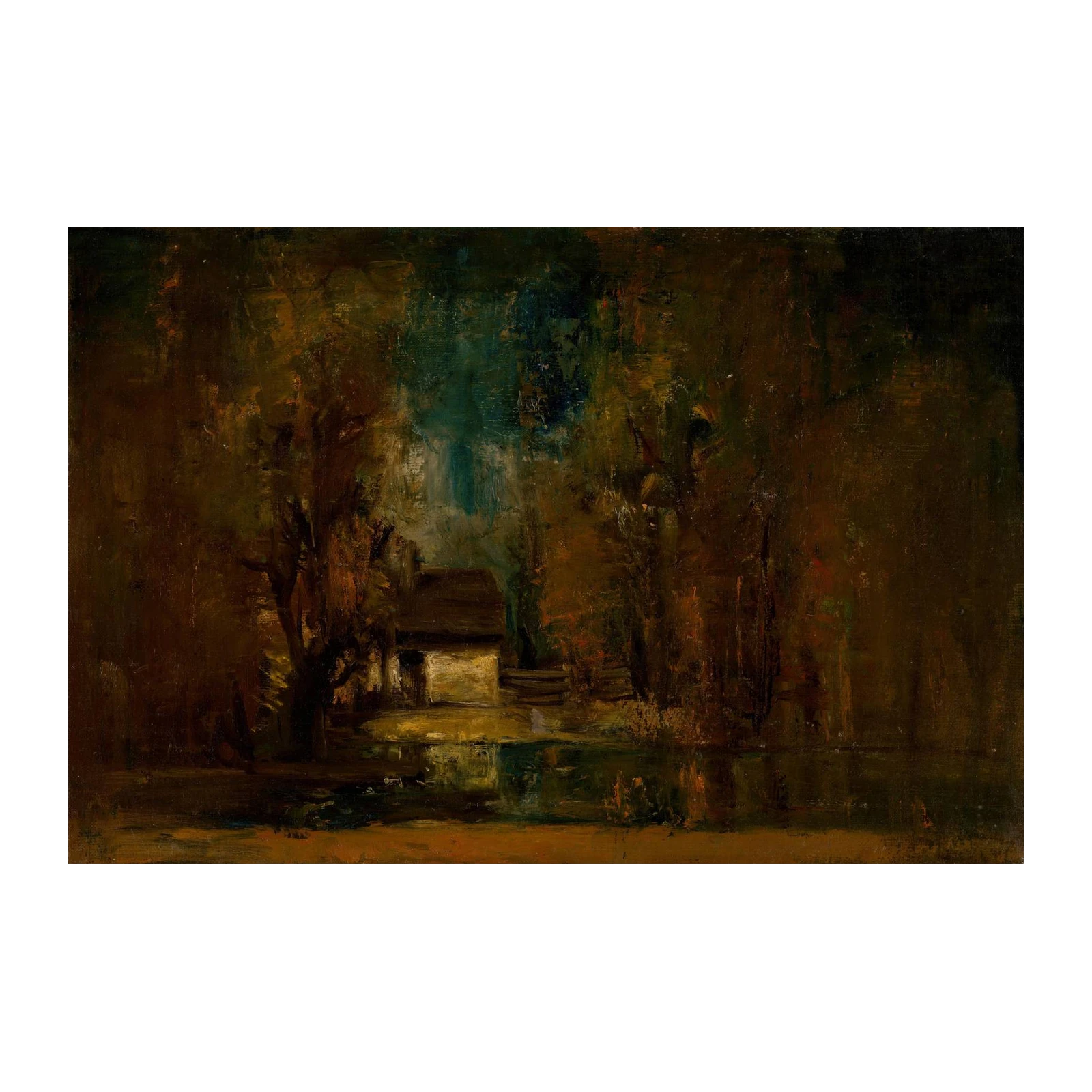 Enigmatic Lakeside Cabin Impressionist Wall Art