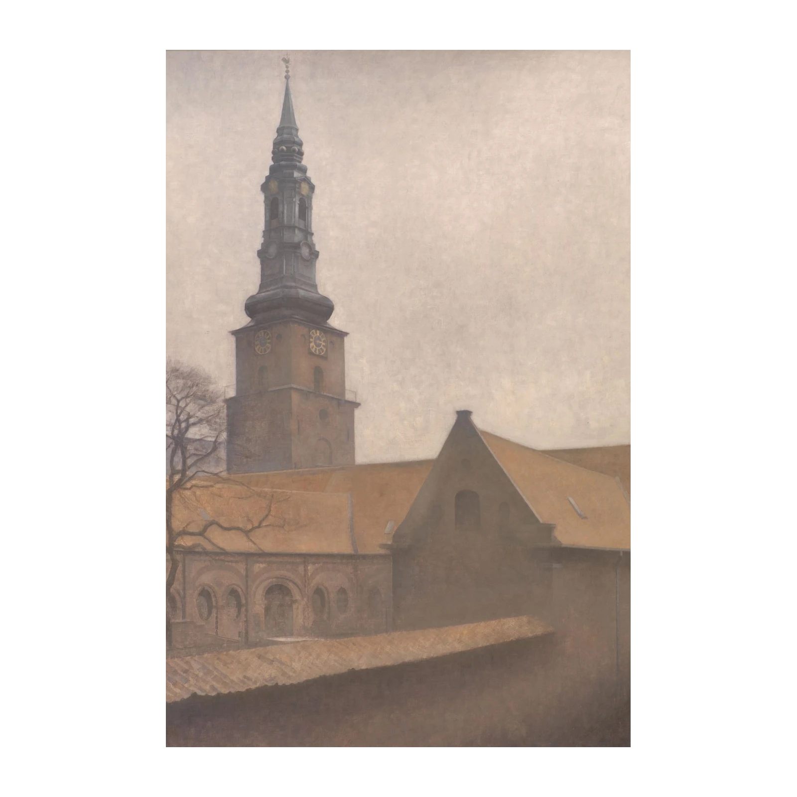 Atmospheric Church Tower & Rooftops Wall Art