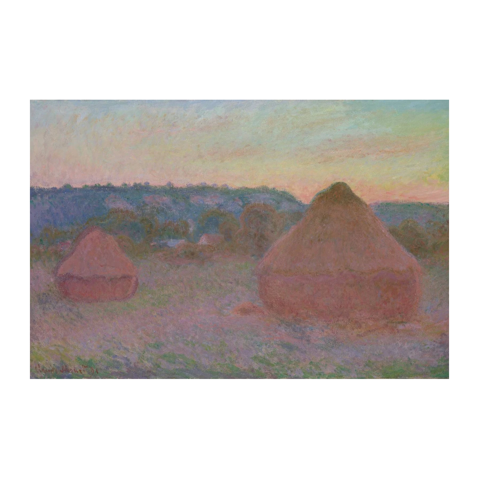 Impressionist Haystacks Sunset Wall Art