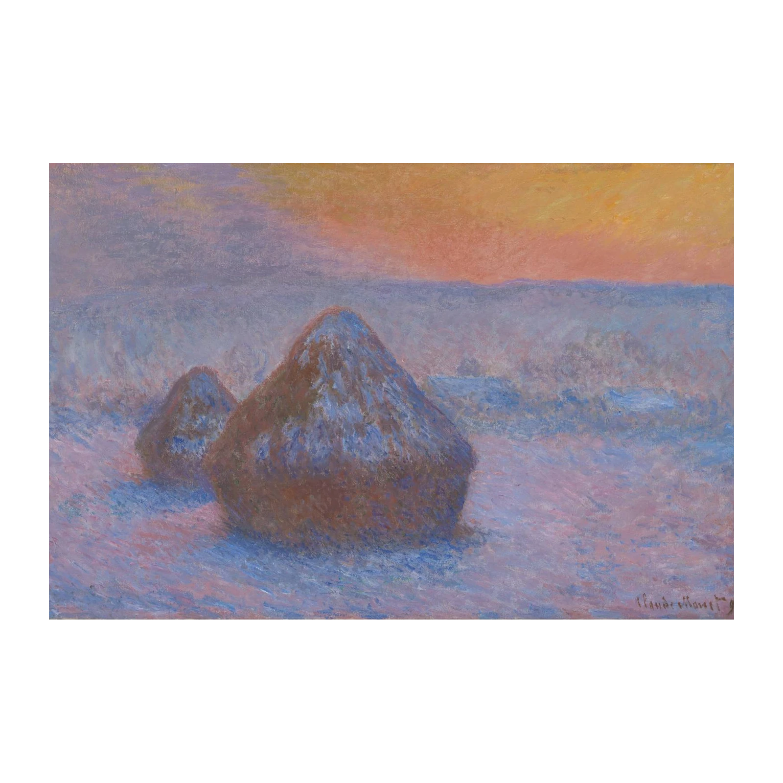 Monet Haystacks Snow Sunset Wall Art