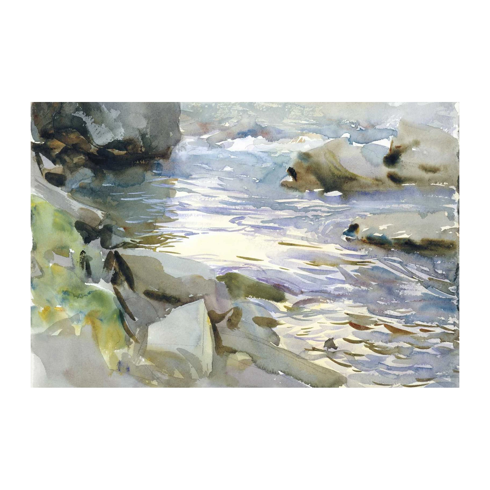 Serene River Rocks Watercolor Wall Art