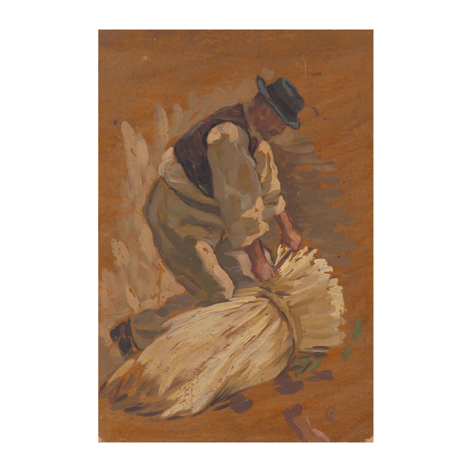 Farmer Harvest Scene Vintage Wall Art