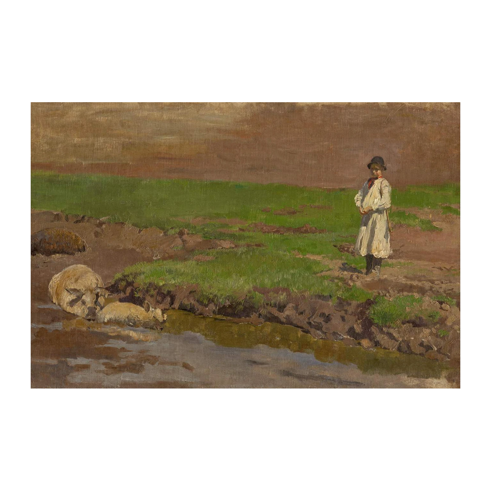 Farm Scene with Pigs & Child Wall Art