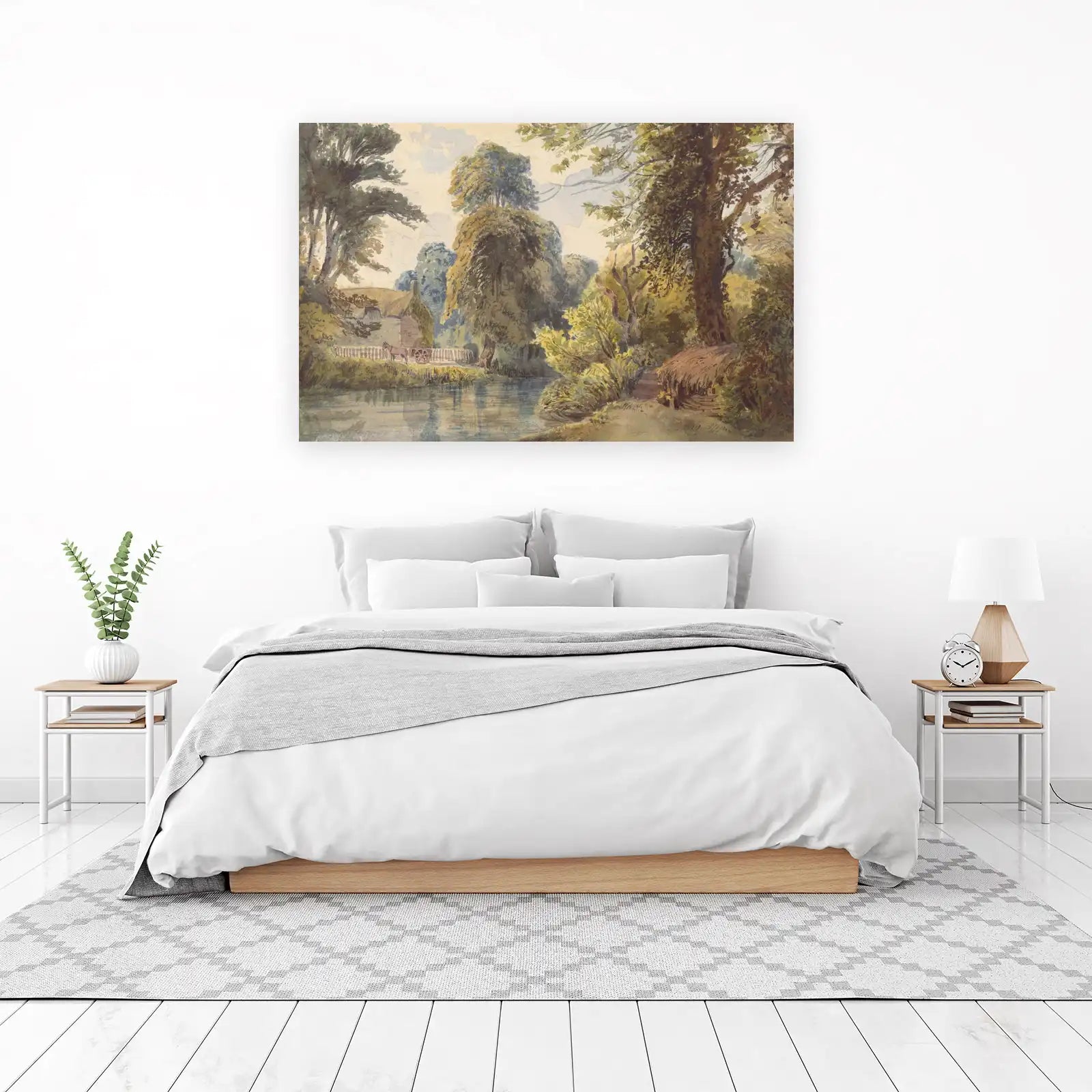 Peaceful Riverside Cottage Landscape Wall Art