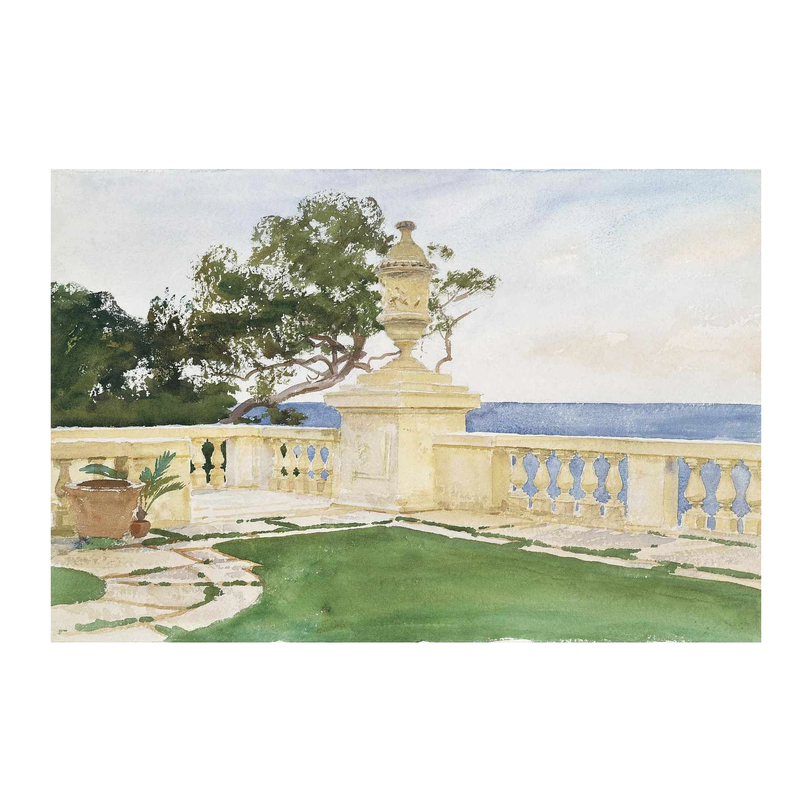 Serene Balcony Sea View Watercolor Wall Art