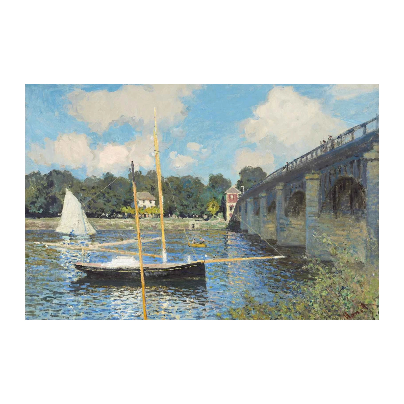 Impressionist River Sailboats & Bridge Wall Art