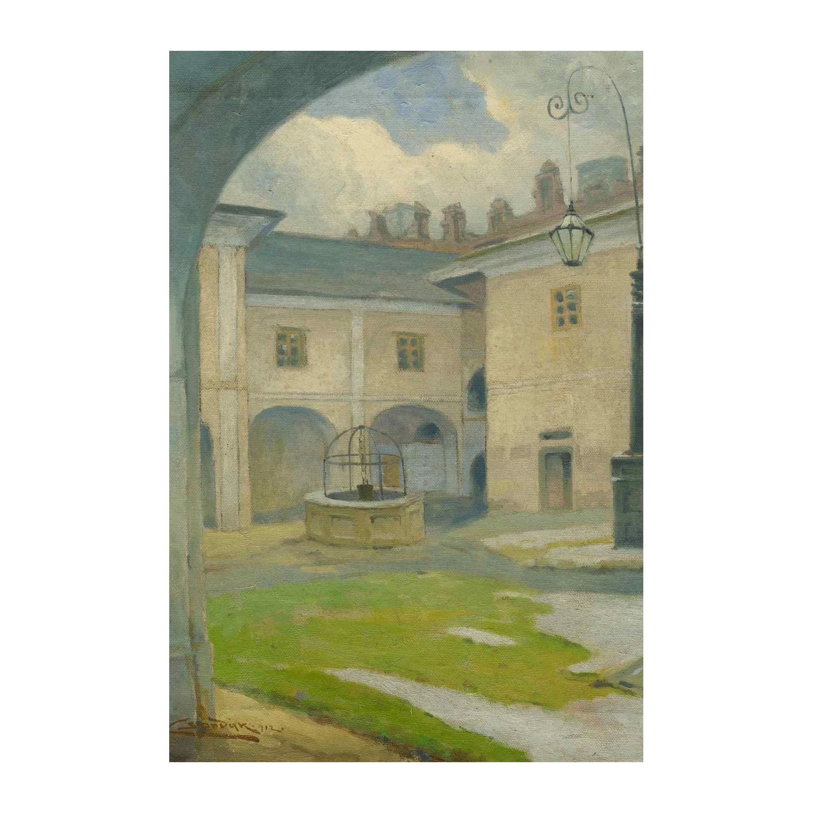 Vintage Courtyard Arch Oil Painting Wall Art