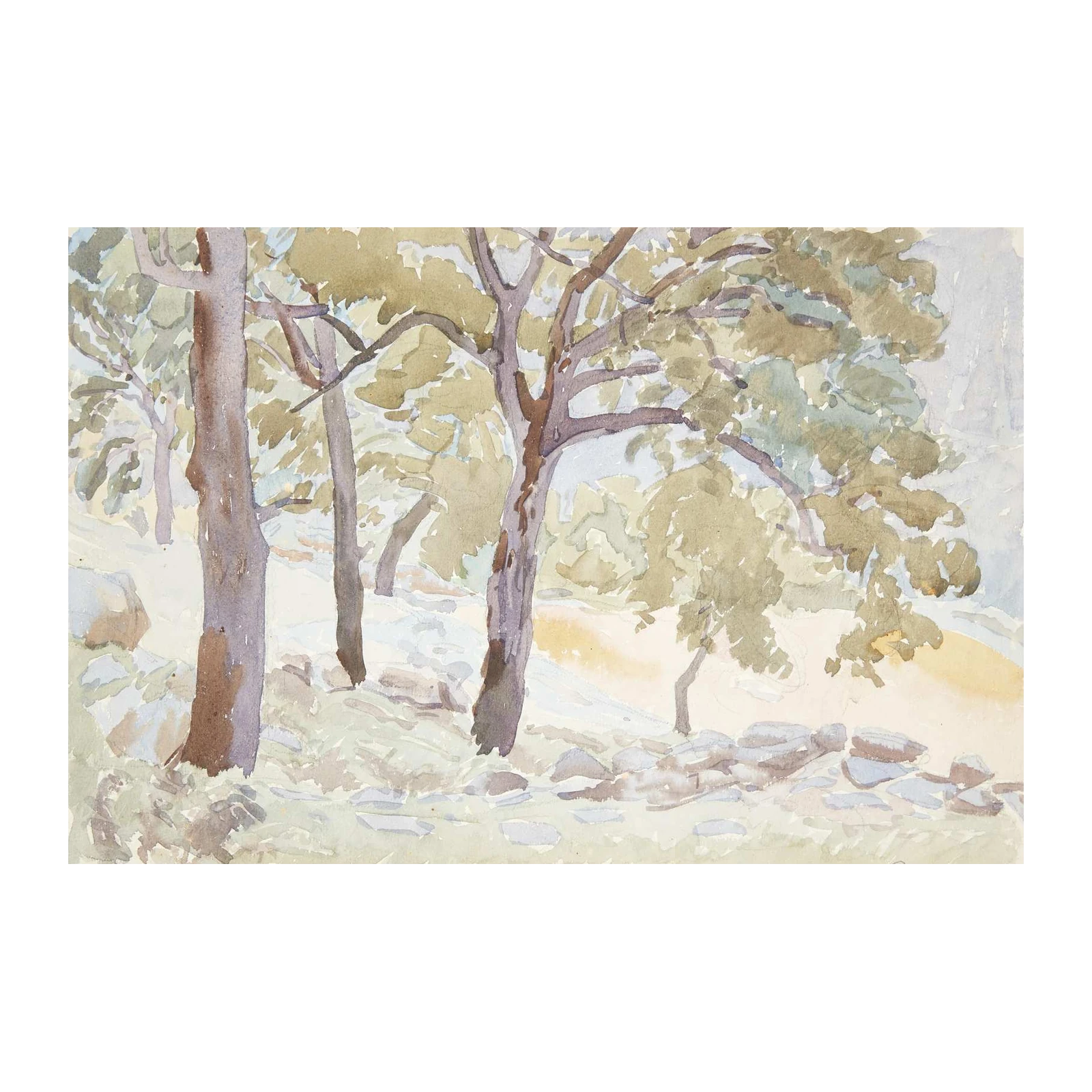 Serene Woodland Trees Watercolor Wall Art