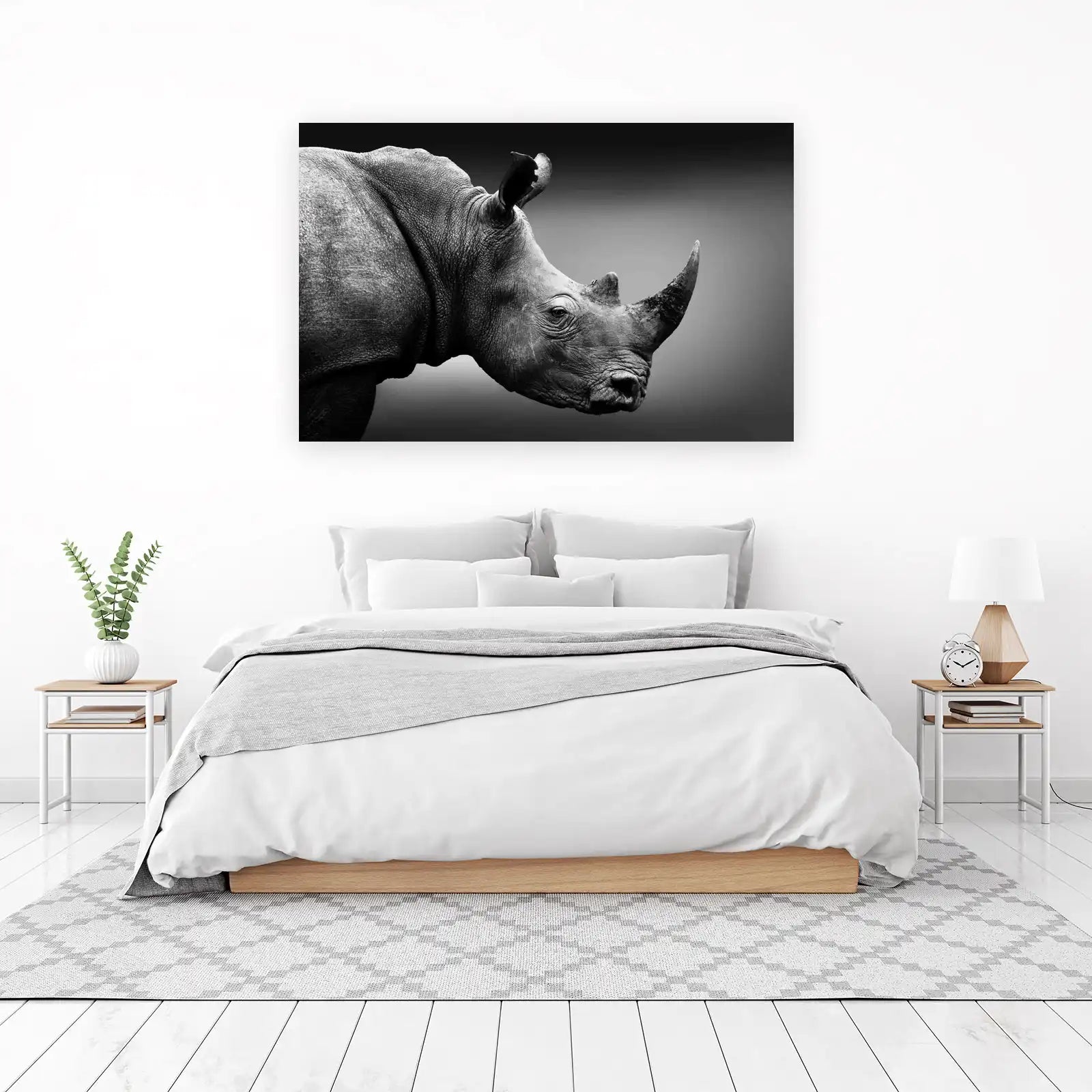 Majestic Rhinoceros Close-up Black and White Wall Art