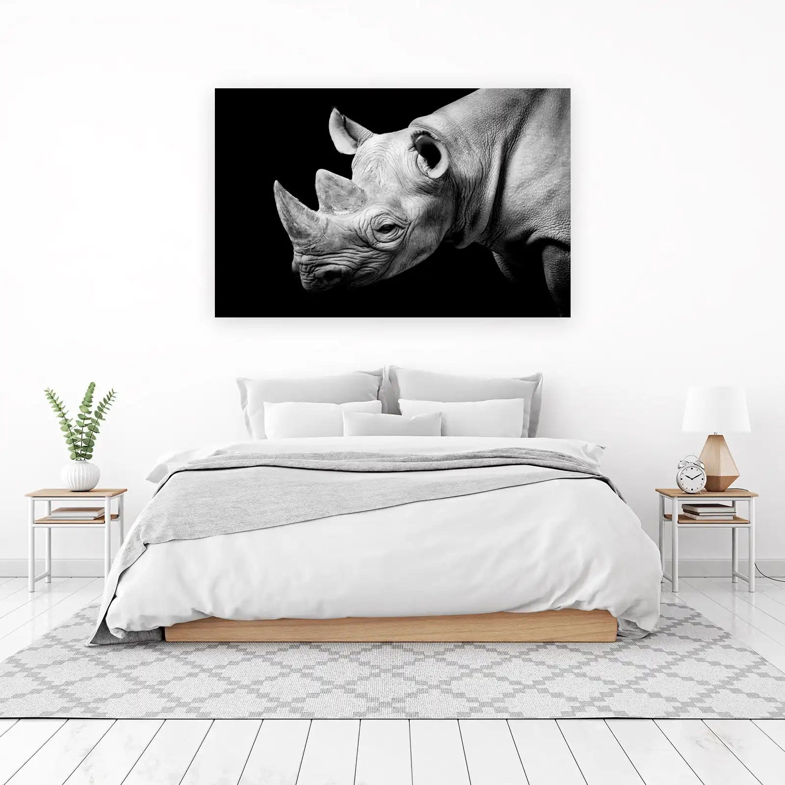 Majestic Rhino Portrait Black & White Wall Art