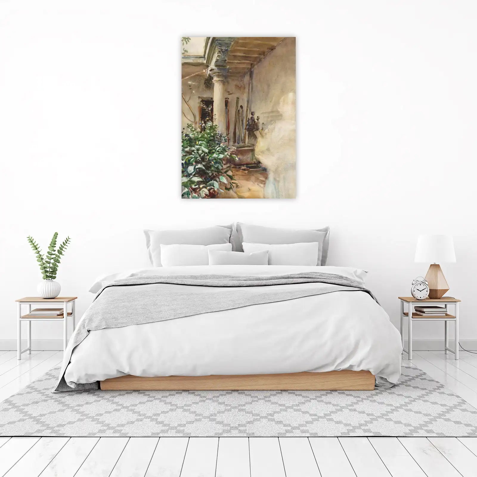 Serene Courtyard Garden Watercolor Wall Art