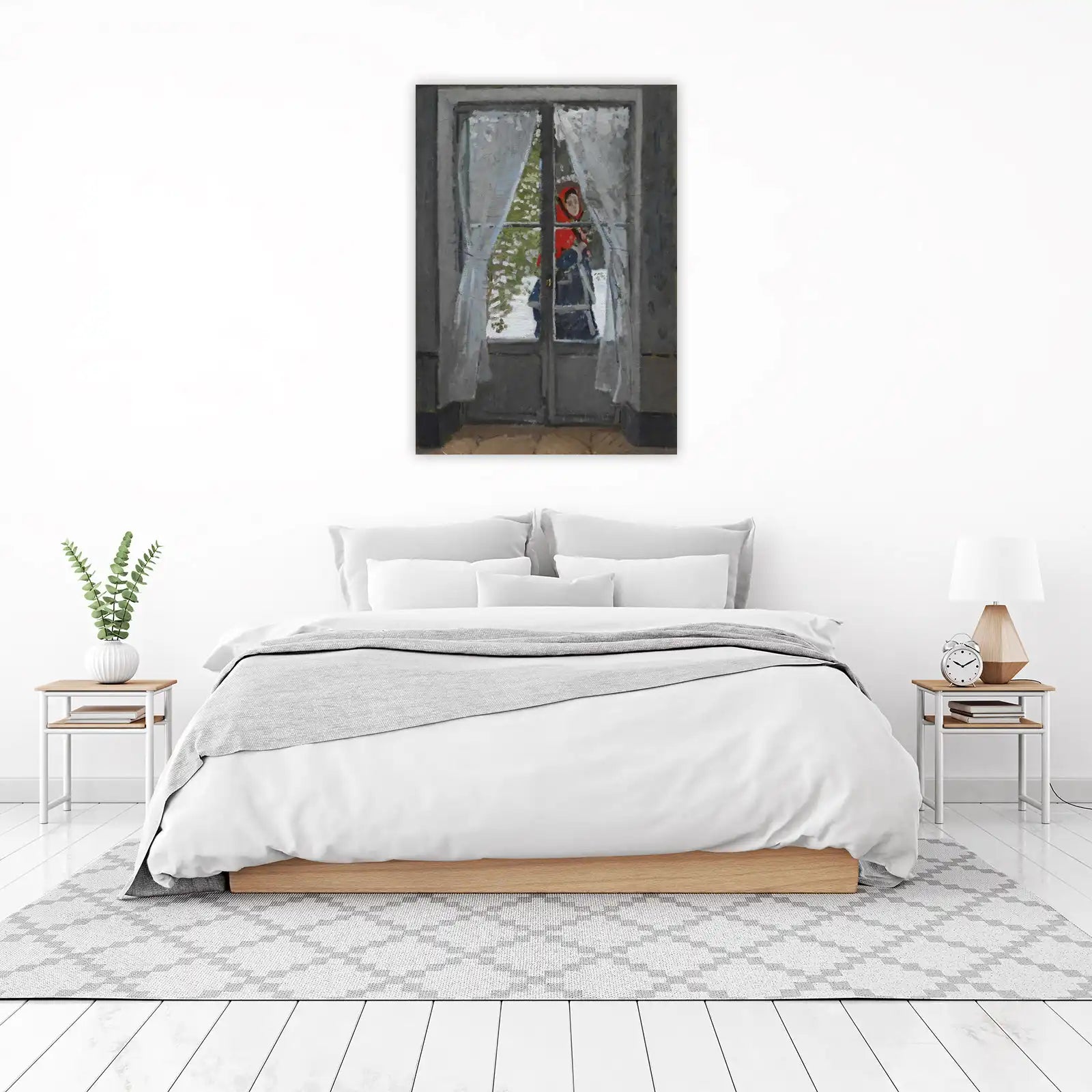 Woman in Red Scarf Through Window Wall Art