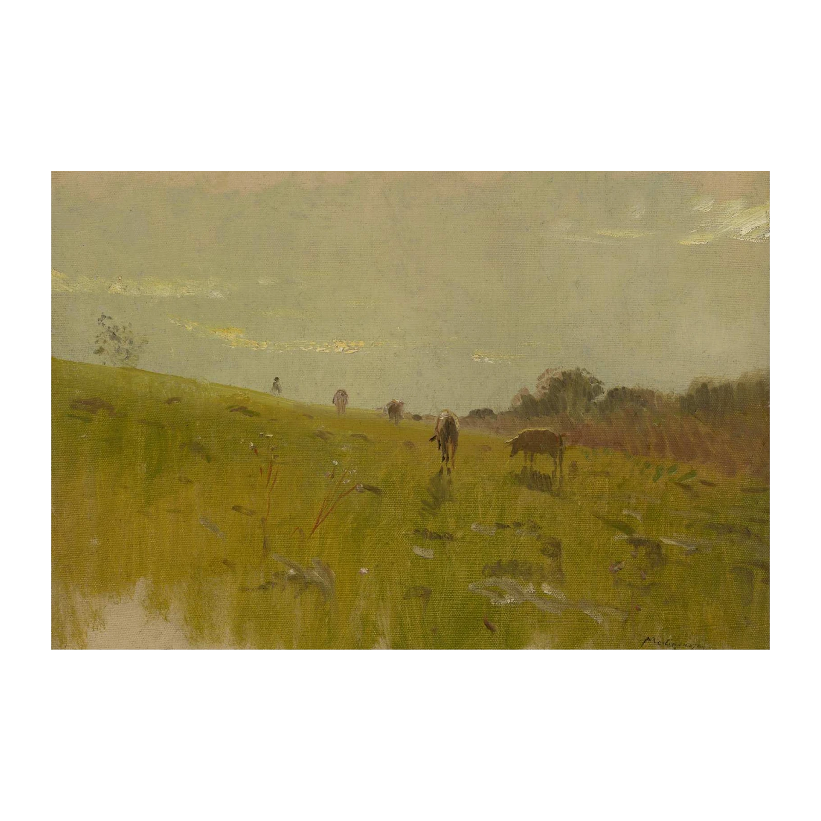 Pastoral Landscape Cows & Figures Wall Art