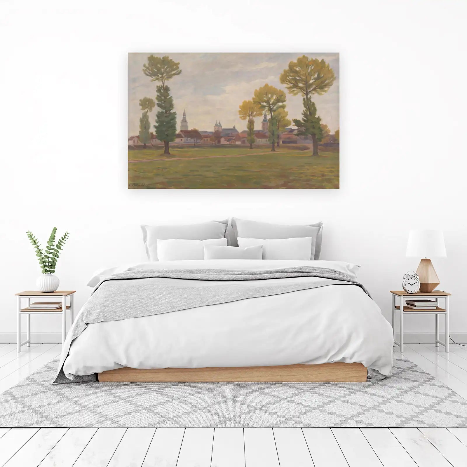 Serene Village Landscape with Trees Wall Art