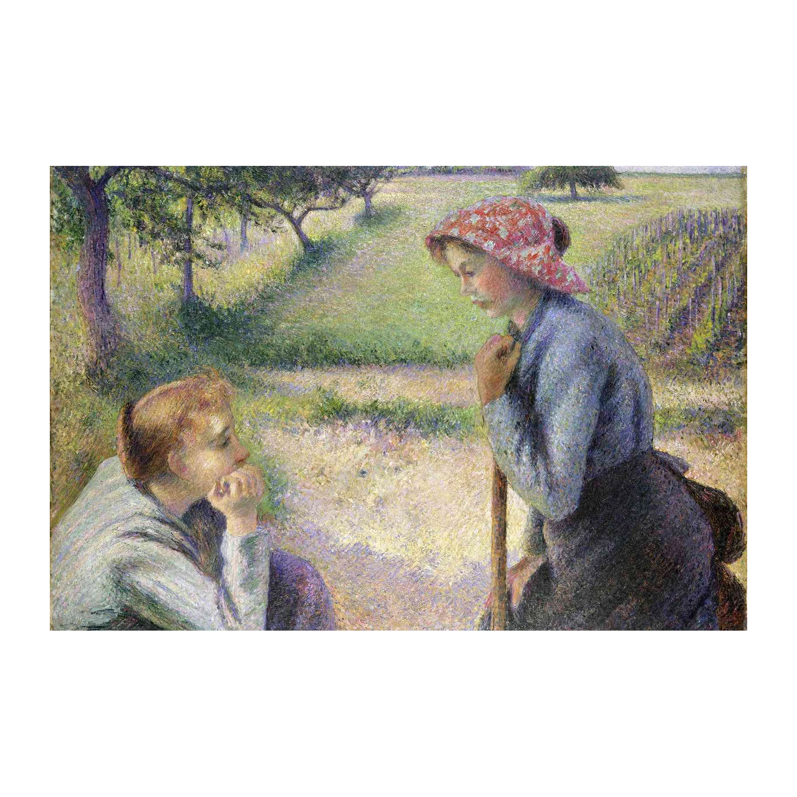 Serene Field Conversation: Pointillist Wall Art