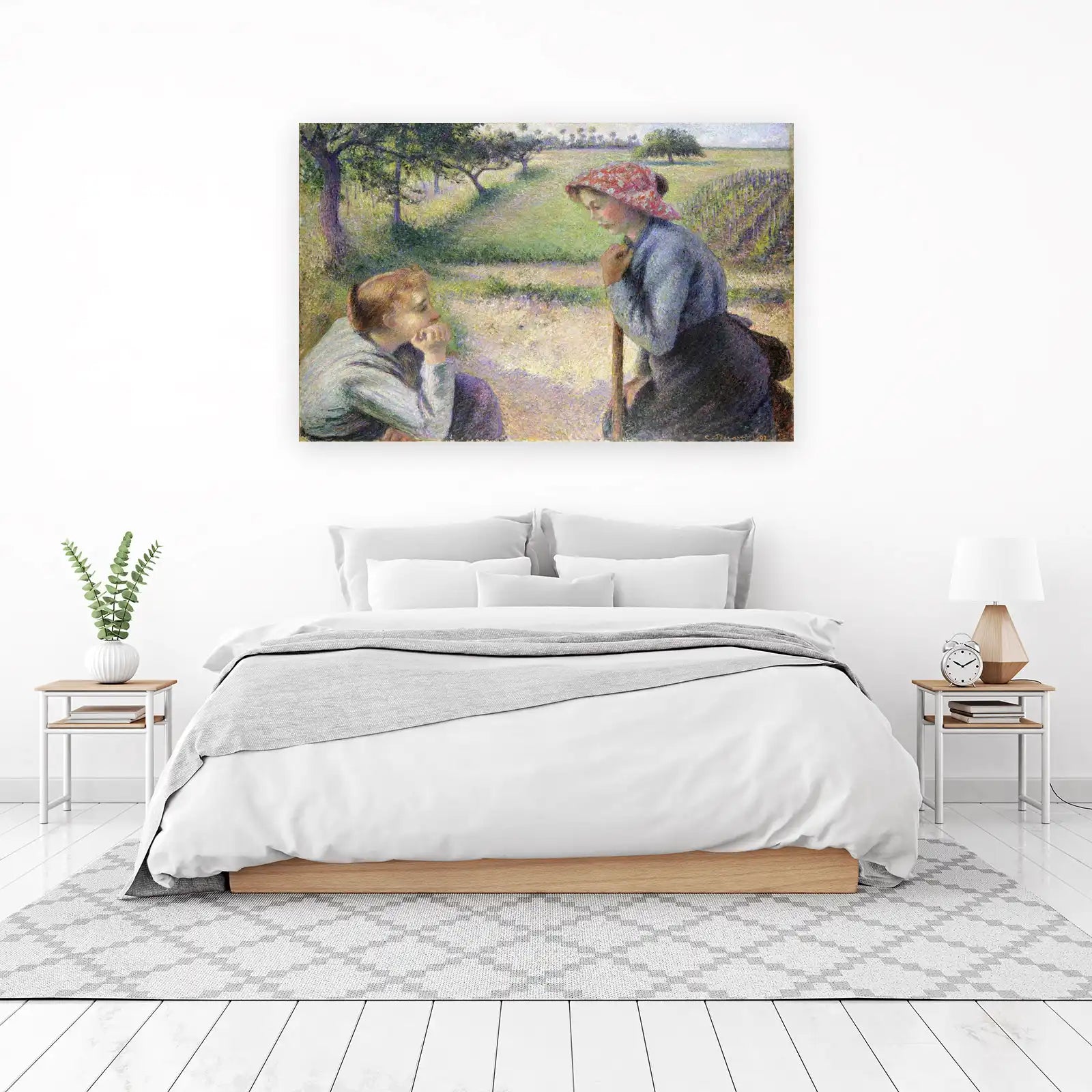 Serene Field Conversation: Pointillist Wall Art