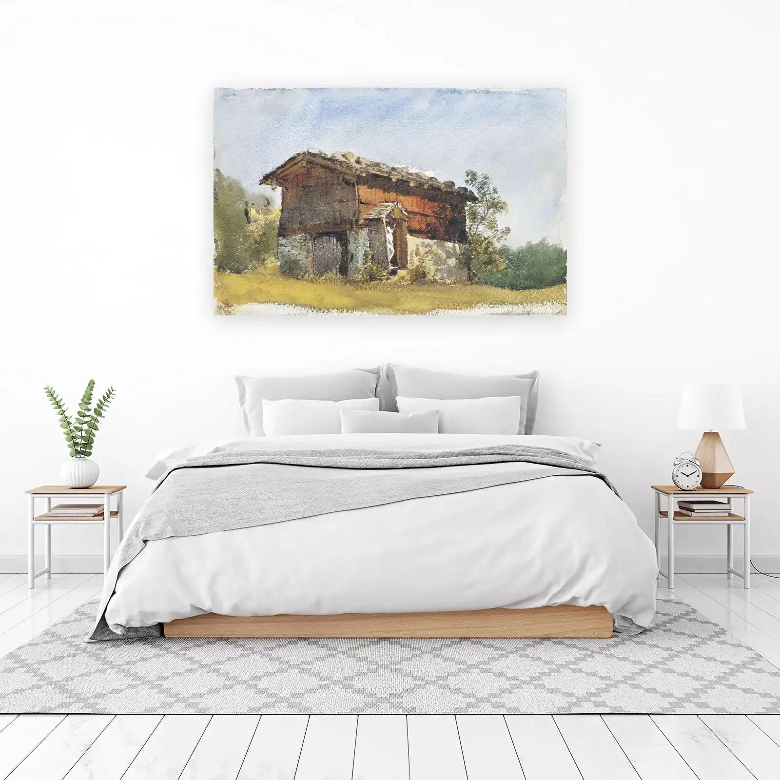 Rustic Alpine Barn Watercolor Wall Art