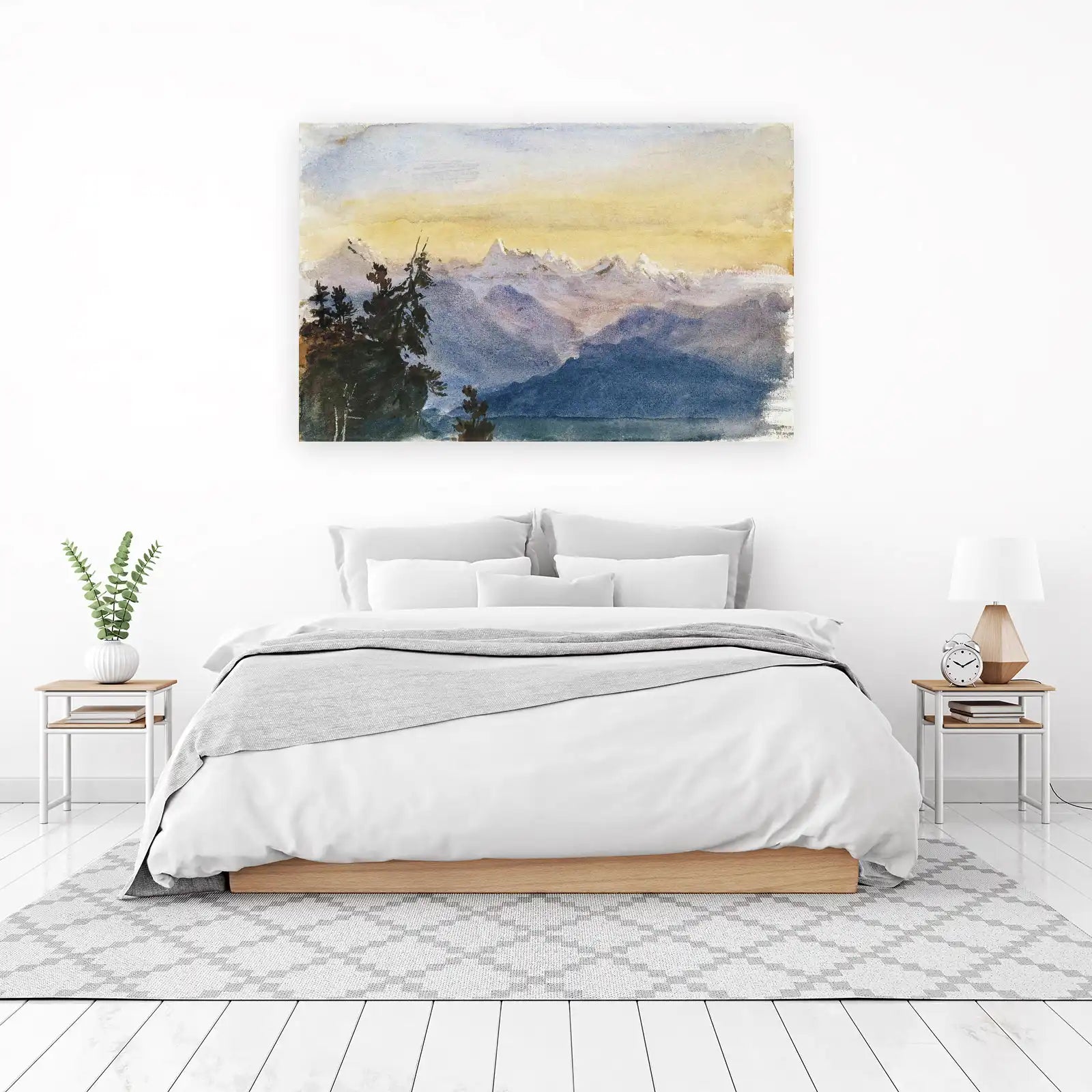 Serene Mountain Landscape Watercolor Wall Art
