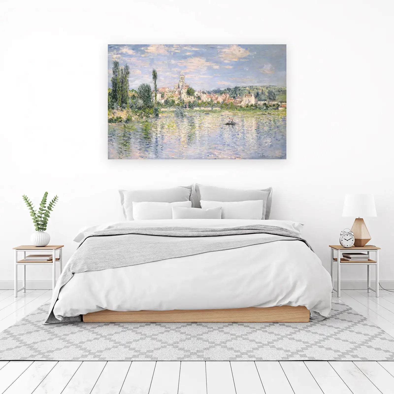 Impressionist River Scene with Town Wall Art