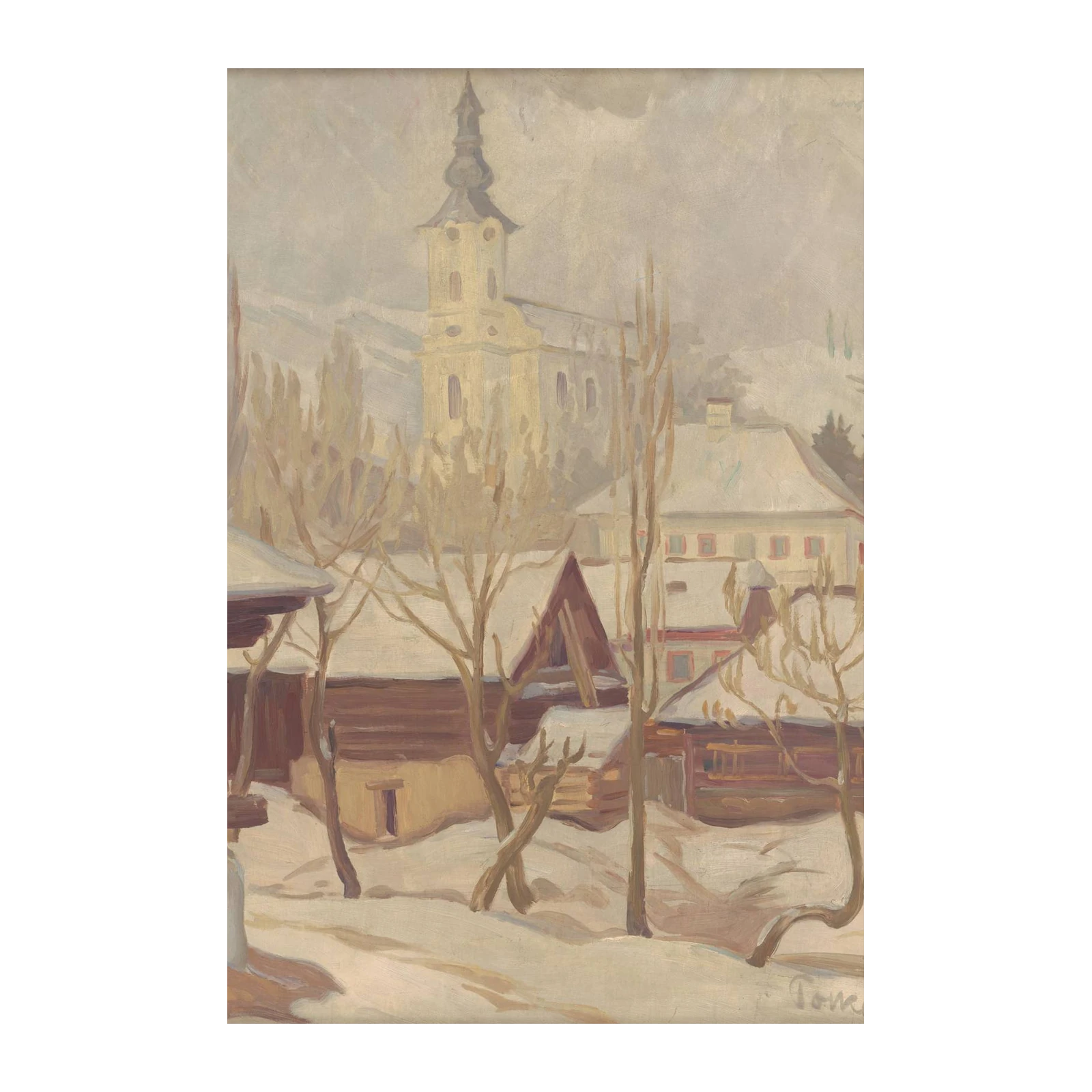 Cozy Winter Village Church Wall Art