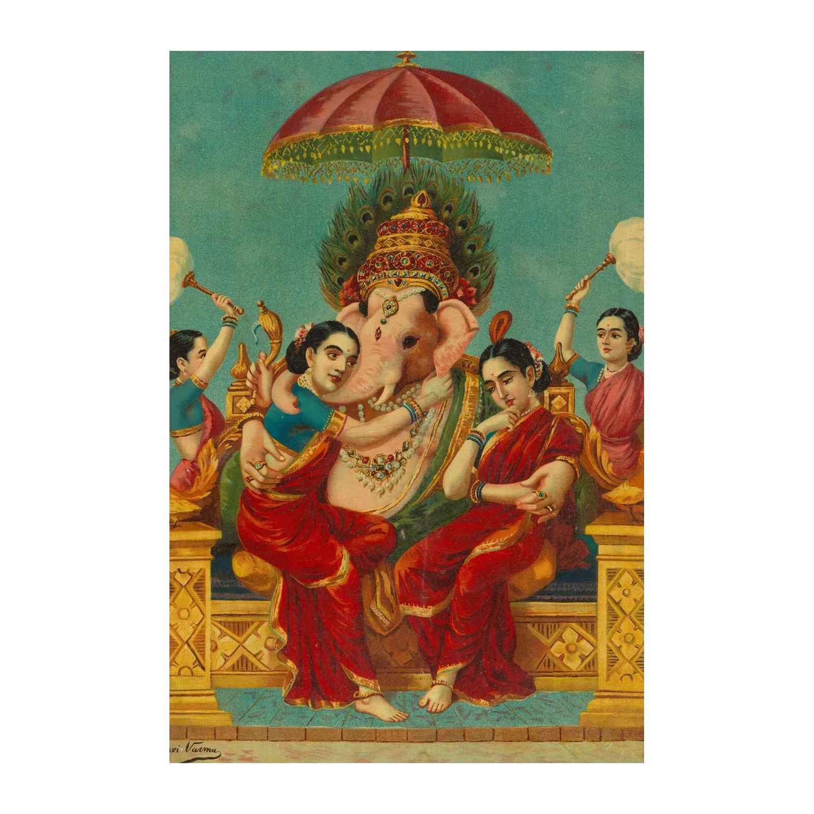 Ganesha with Attendants Wall Art