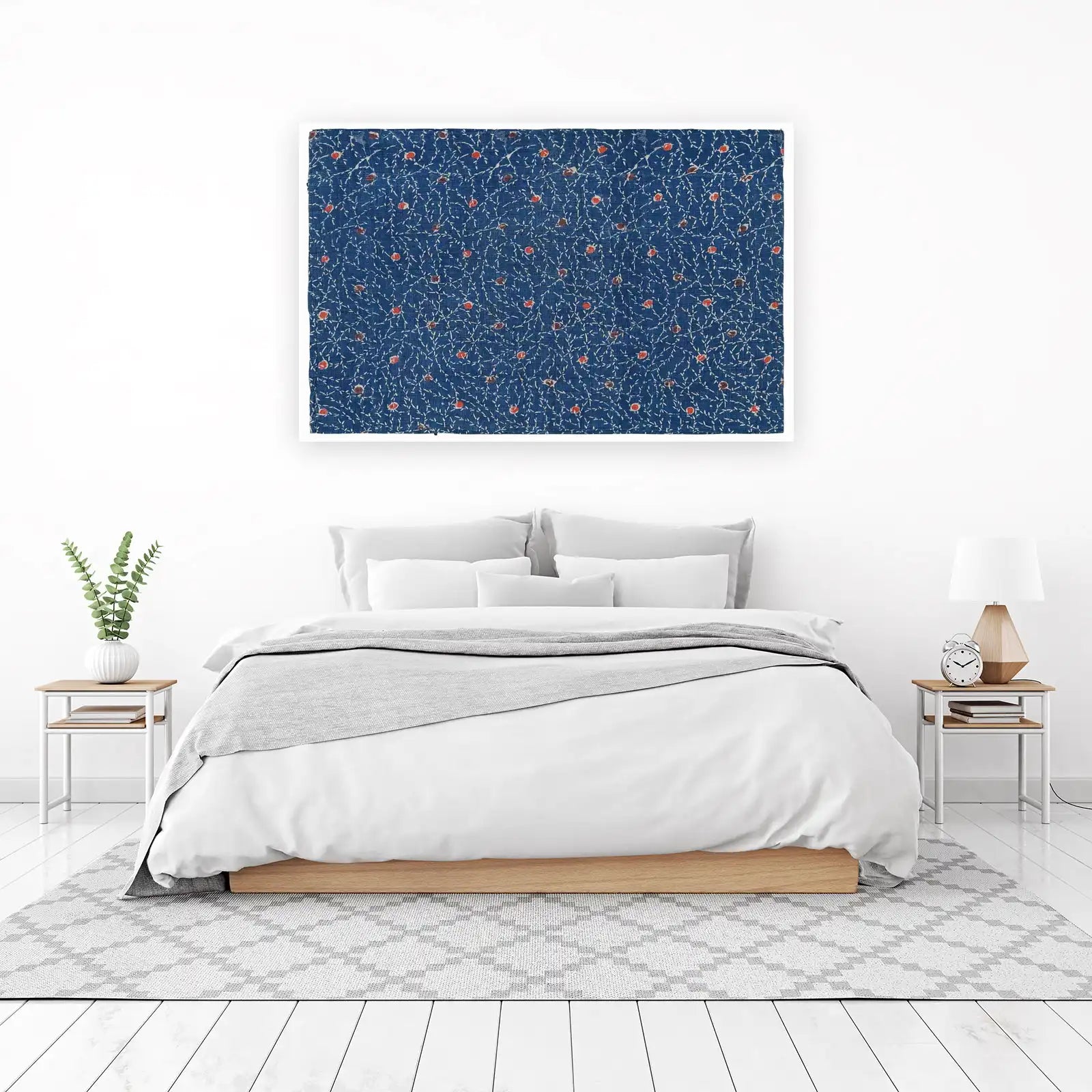 Indigo Floral Branch Red Berry Wall Art