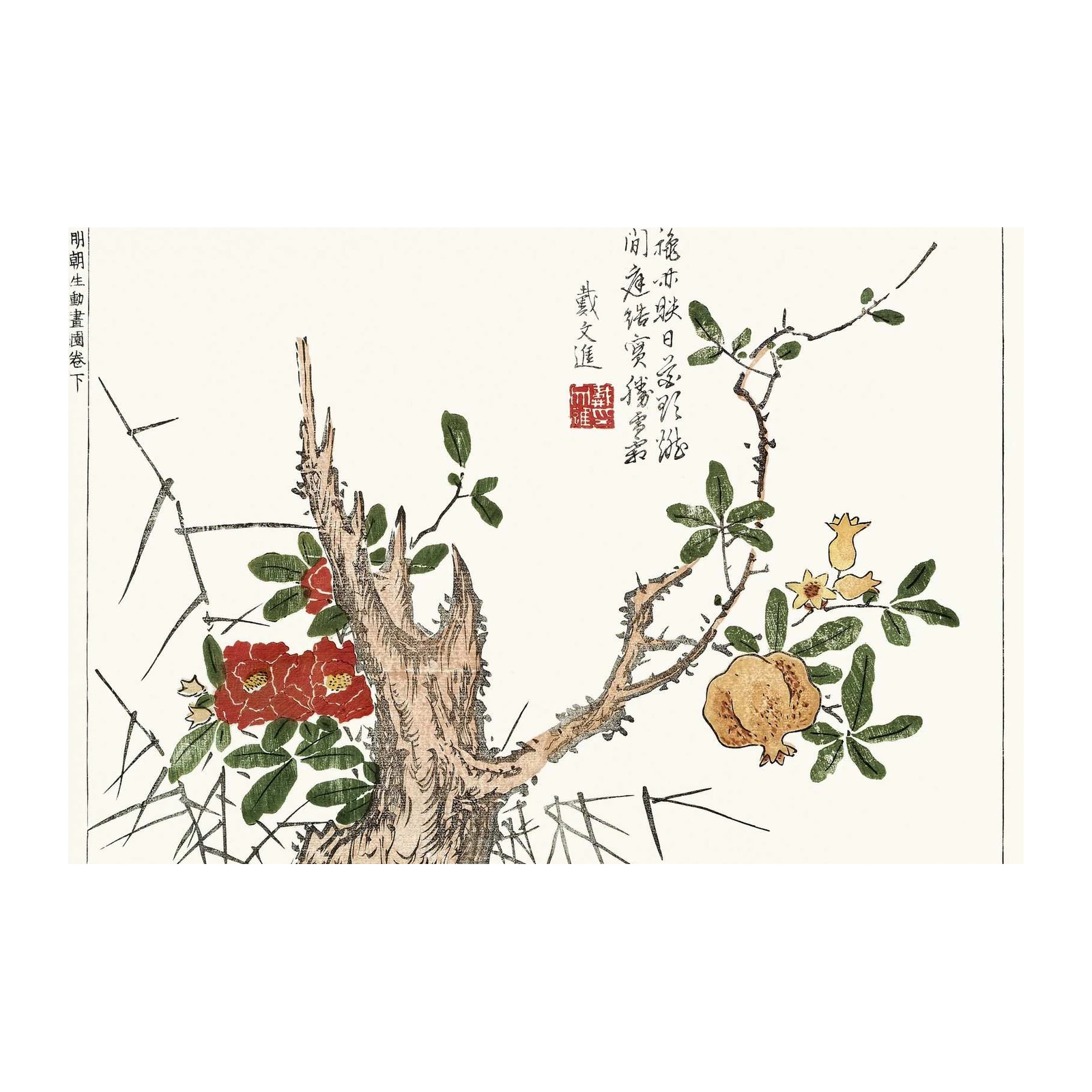 Vibrant Pomegranate Blossom & Camellia Wall Art